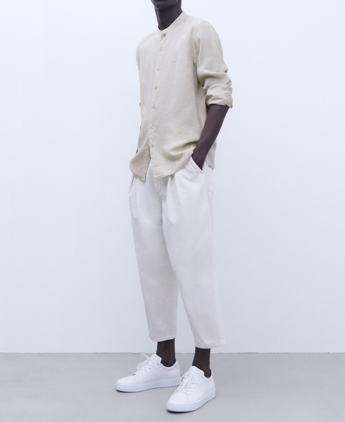 Linen Mandarin collar shirt image number 1