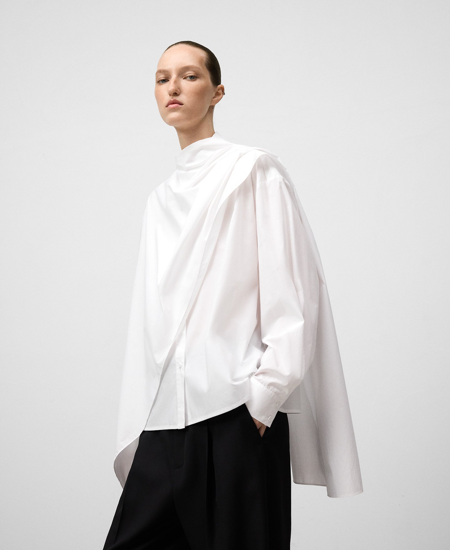 Shirt with overlapping shawl woman image number 0