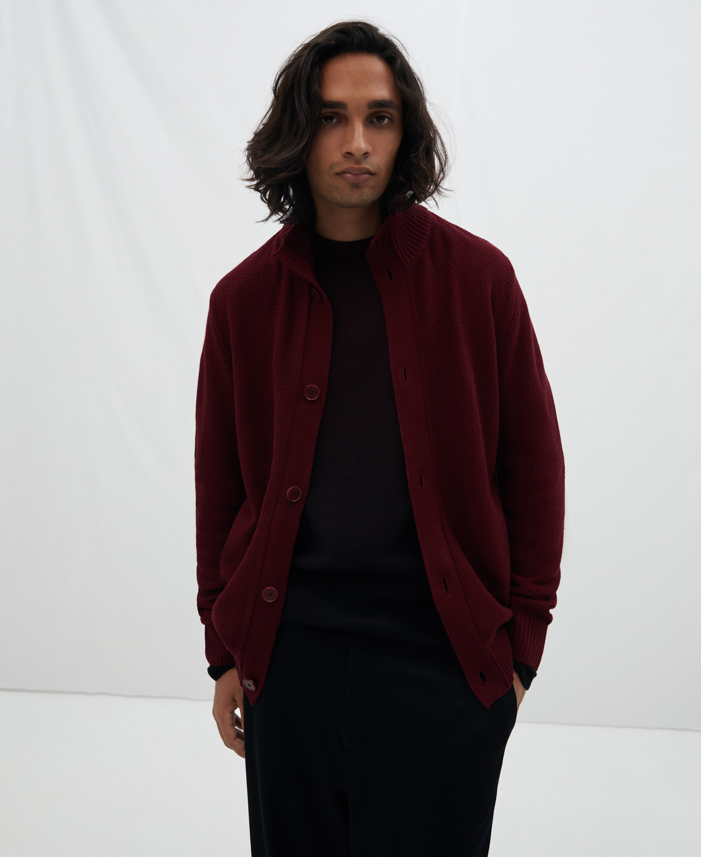 Cotton box-collared cardigan image number 0