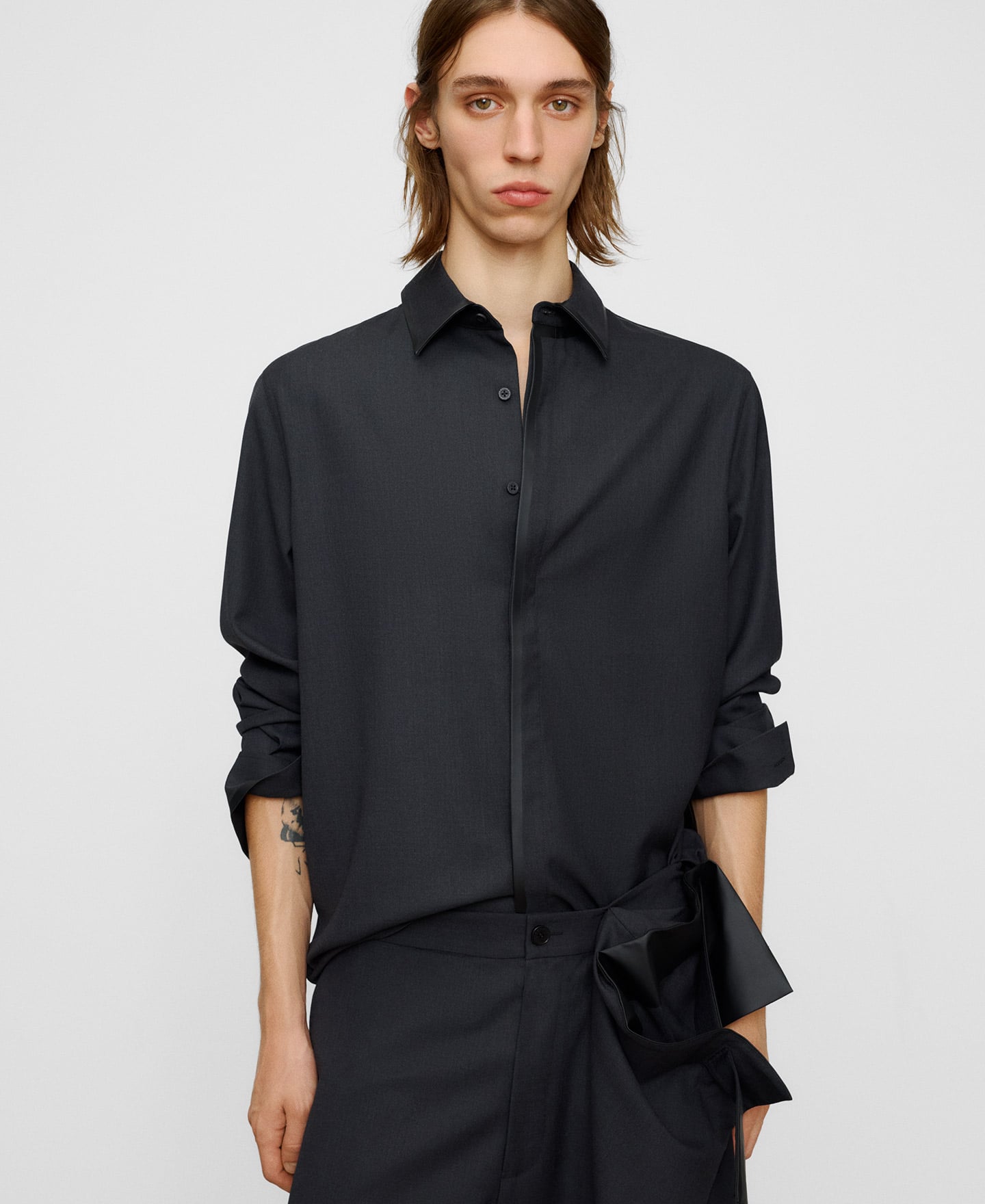 Melange shirt with satin-finish trims image number 0
