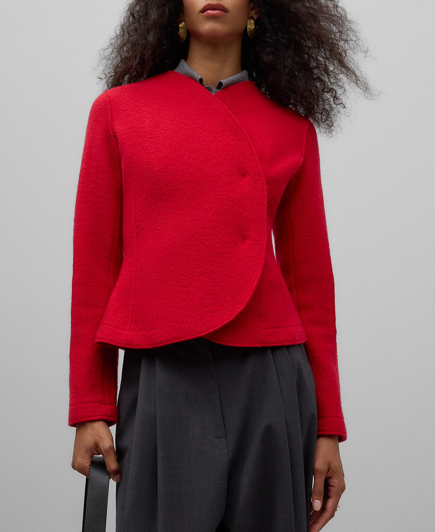Chaqueta corta lana merino roja mujer image number 0