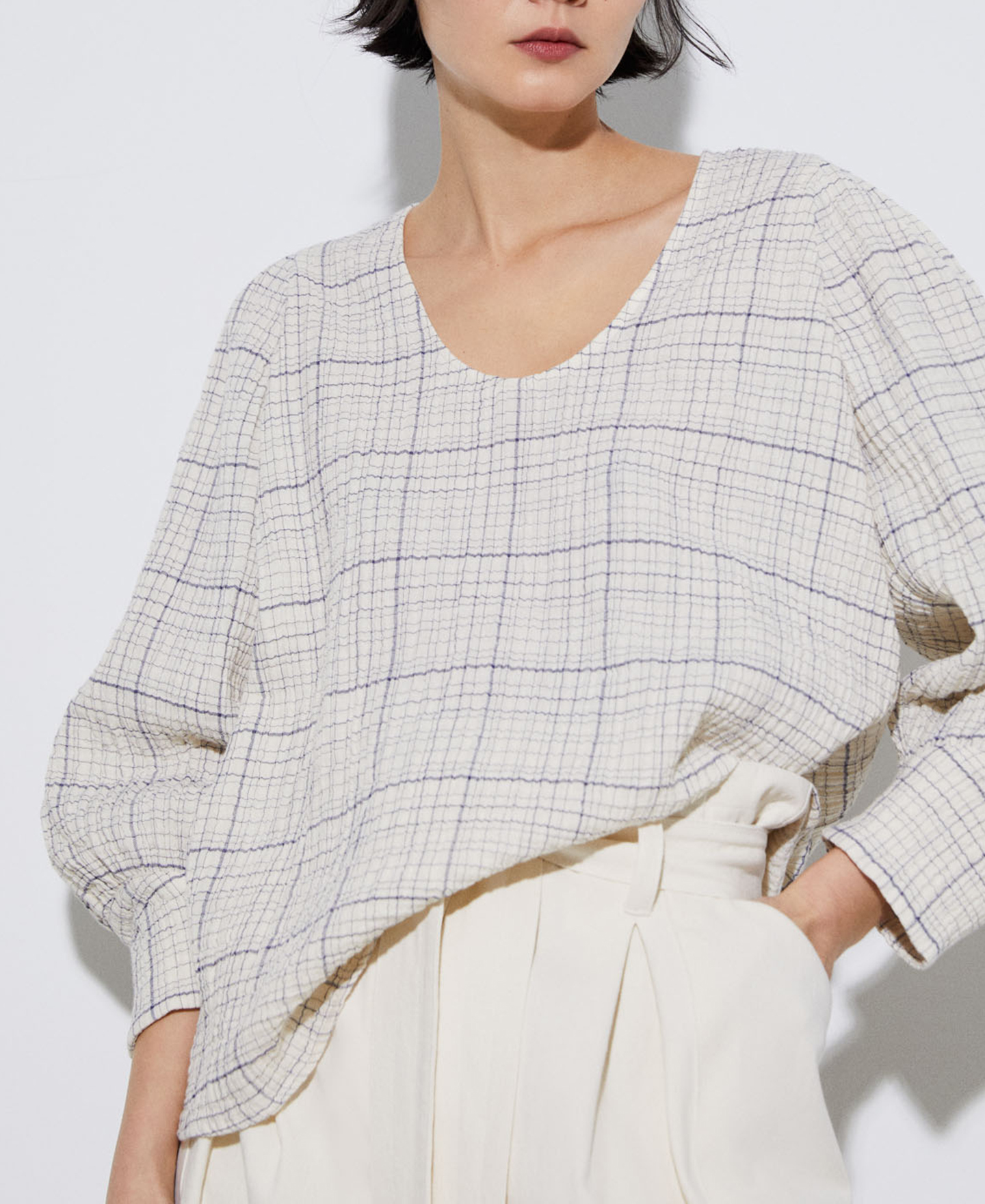 Blusa escote bañera en algodón image number 0