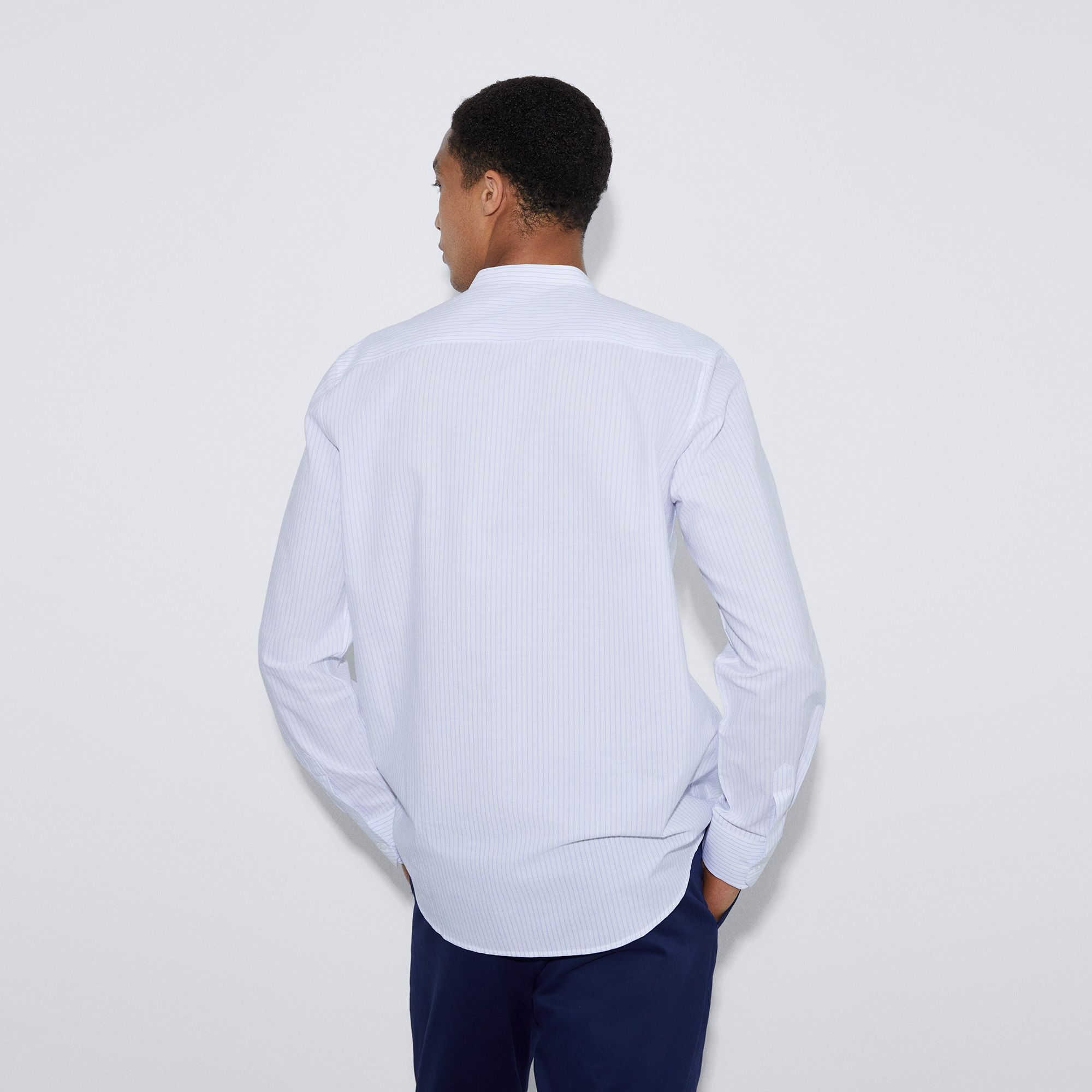 Mandarin collar striped cotton shirt image number 2