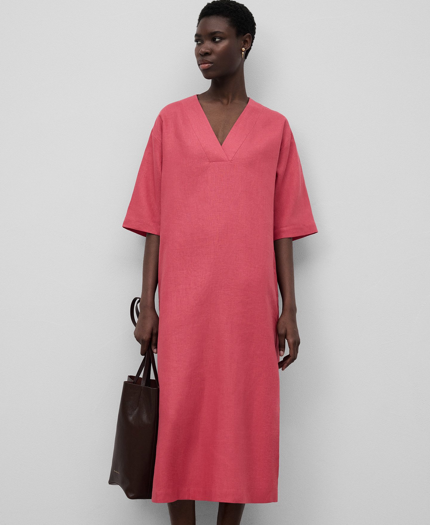 European linen pink kaftan woman image number 0