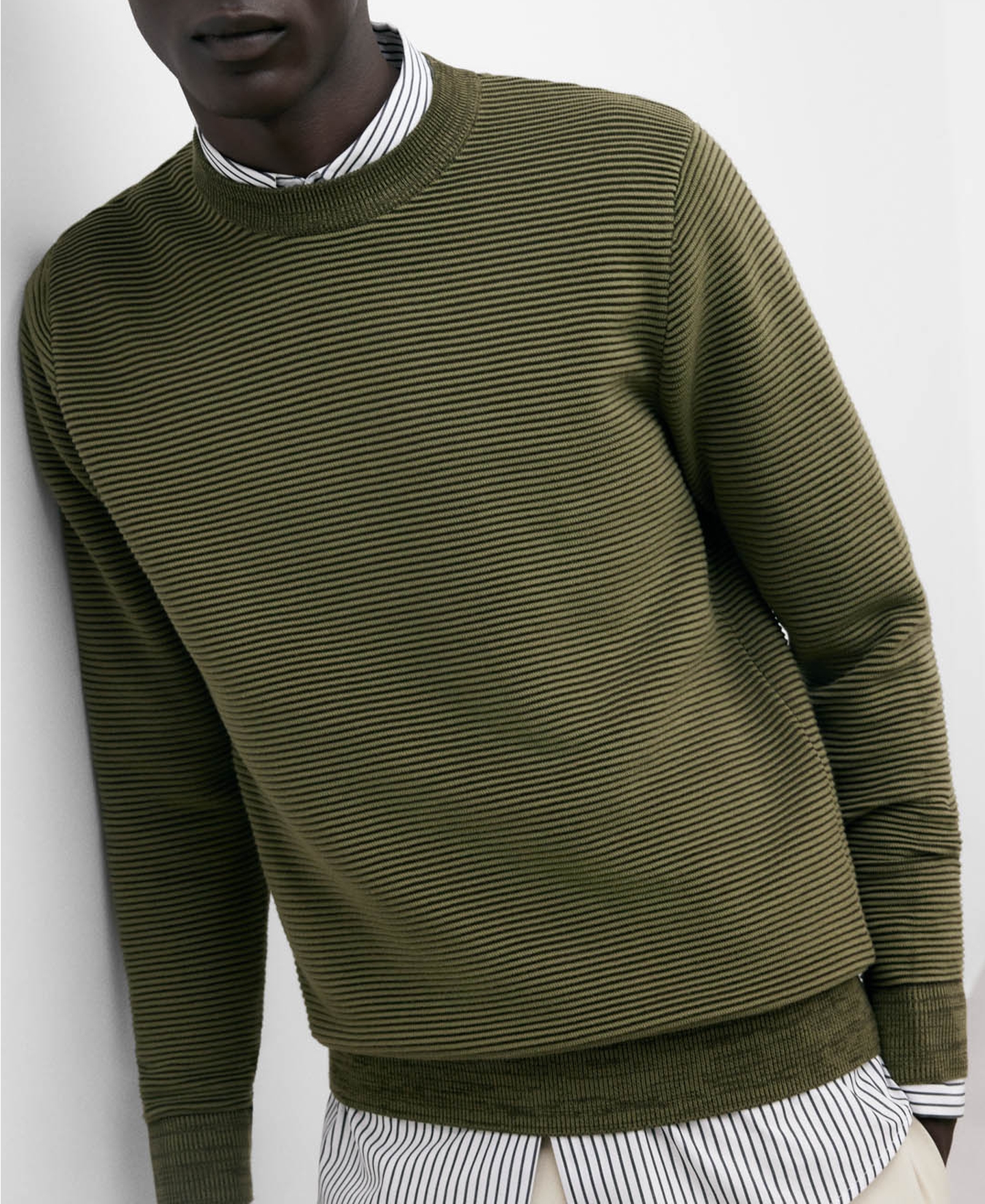 Mixed khaki crew neckline sweater image number 0