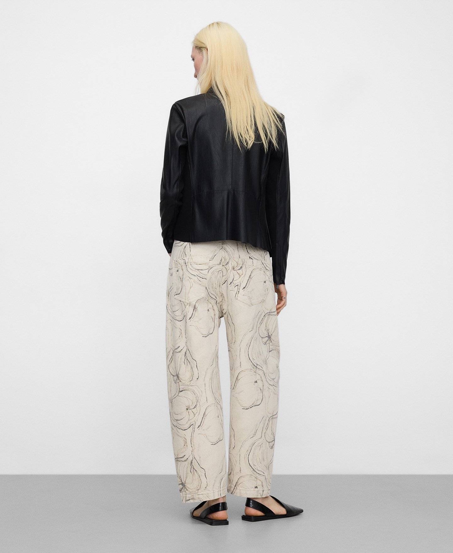 Printed denim barrel fit trousers image number 2