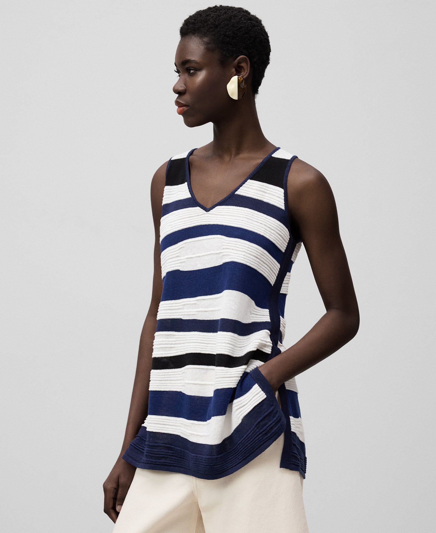 Striped structured knit top woman image number 0