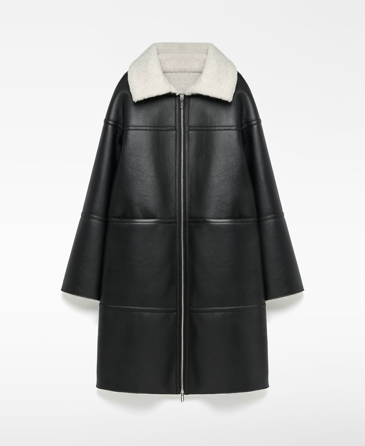 Leather-Non-Leather long coat image number 4