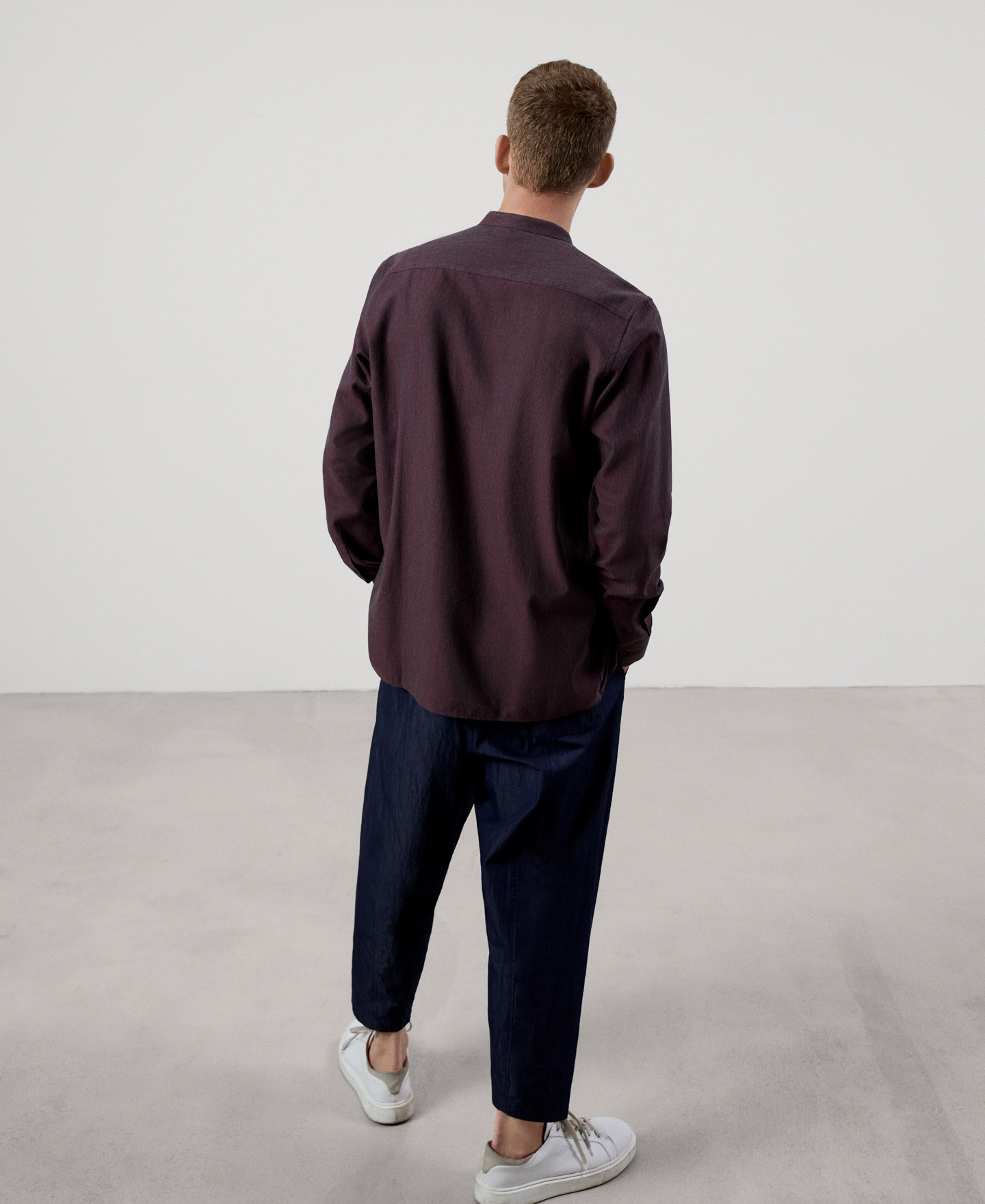 Mandarin collar cotton shirt image number 2