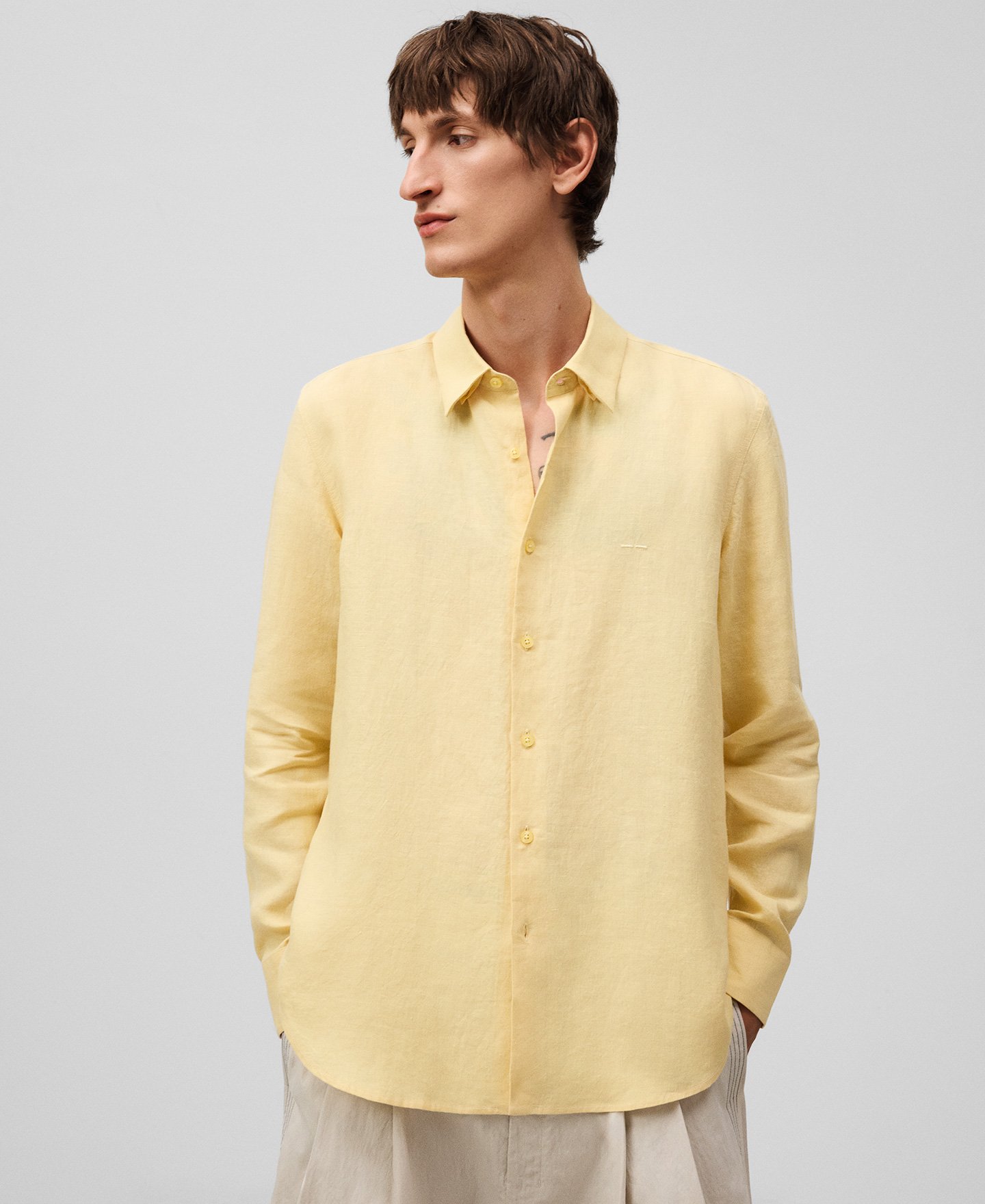 European linen lapel collar shirt man image number 0