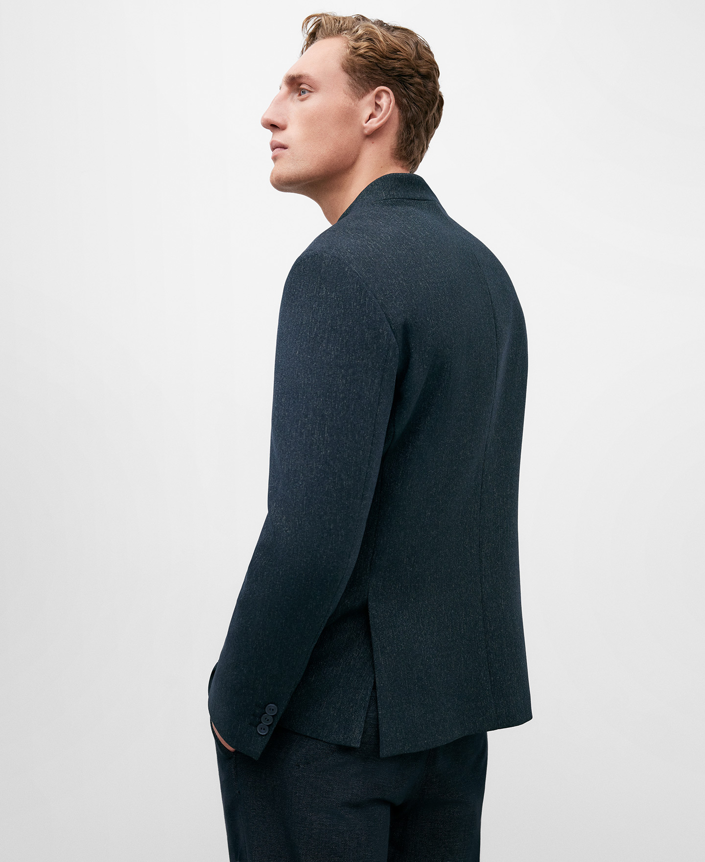 Grey Mandarin collar blazer for men image number 2