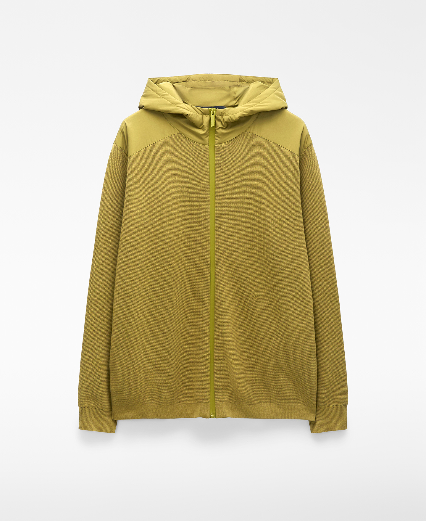 Nylon and knit hooded cardigan image number 4