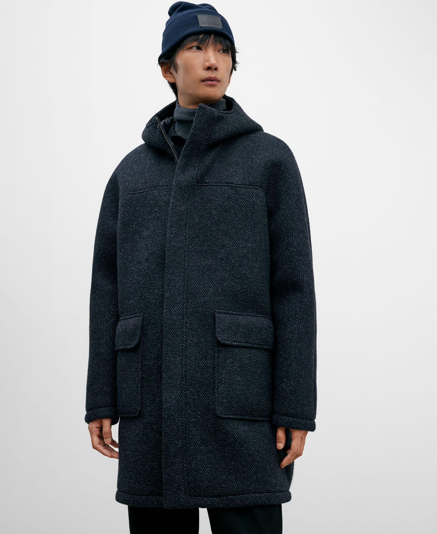 Long navy blue coat for men image number 0