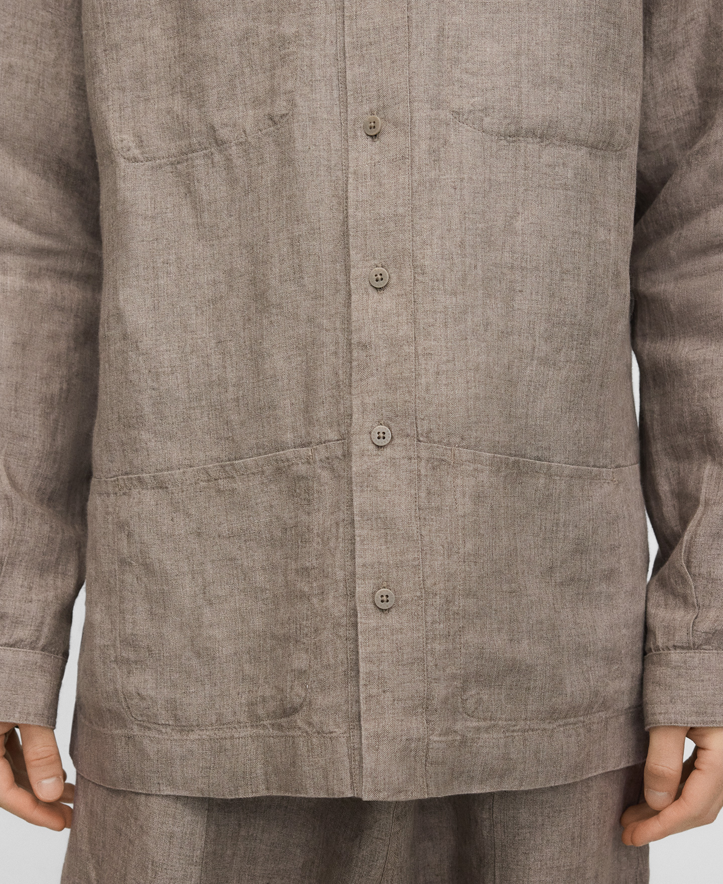 European linen mandarin collar shirt image number 3