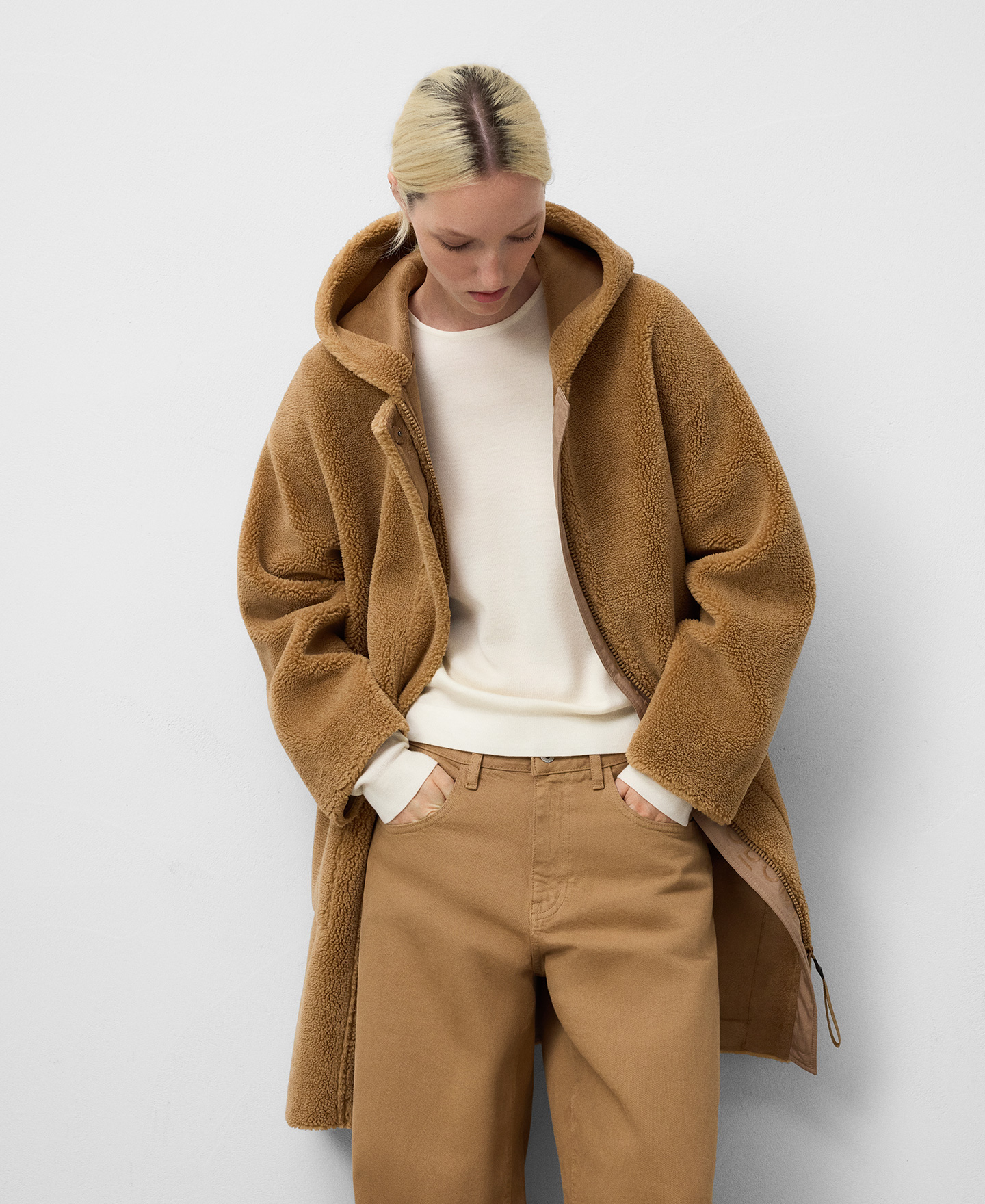 Faux shearling coat with hood woman image number 0