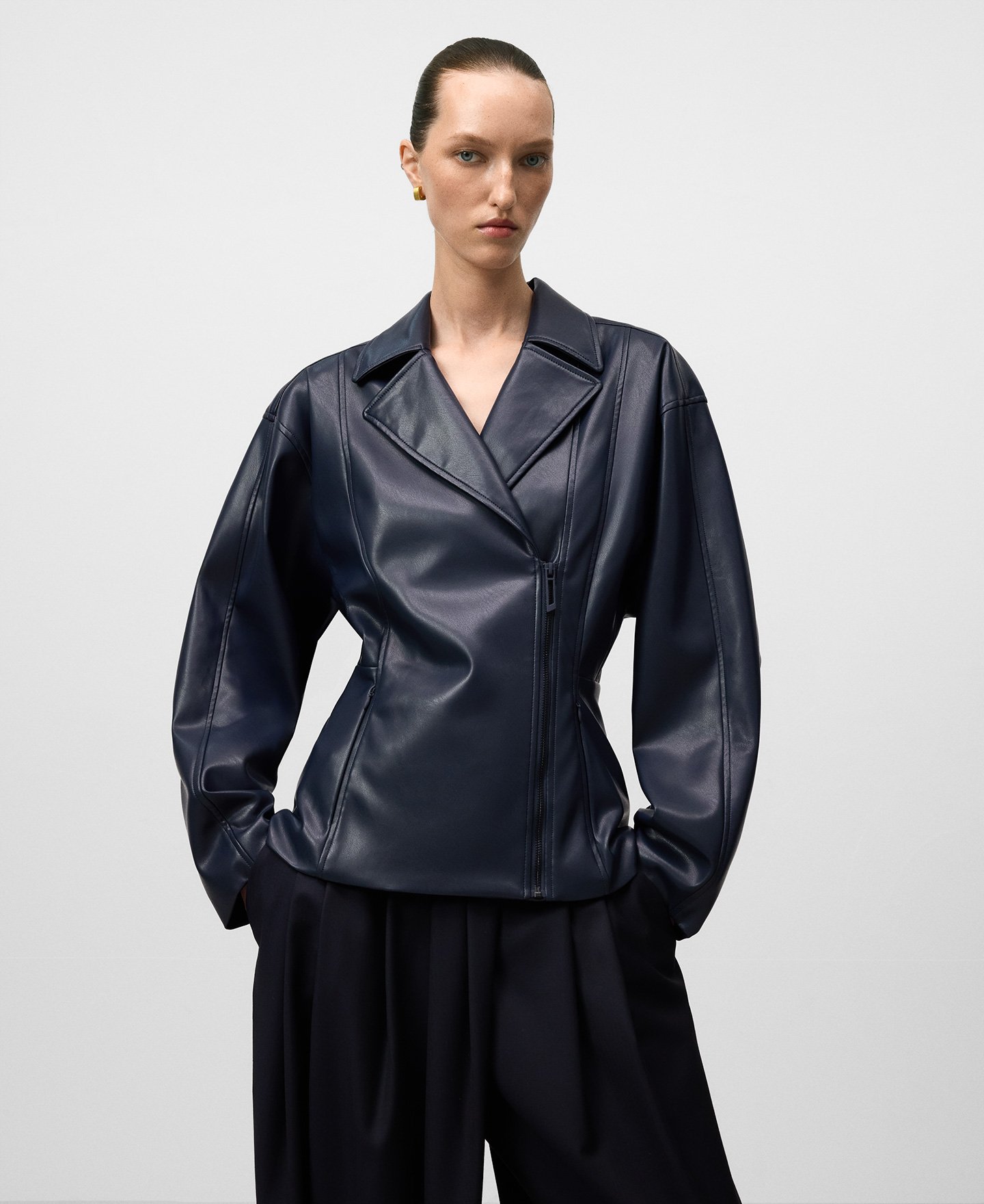 Leather-Non-Leather biker jacket woman image number 0