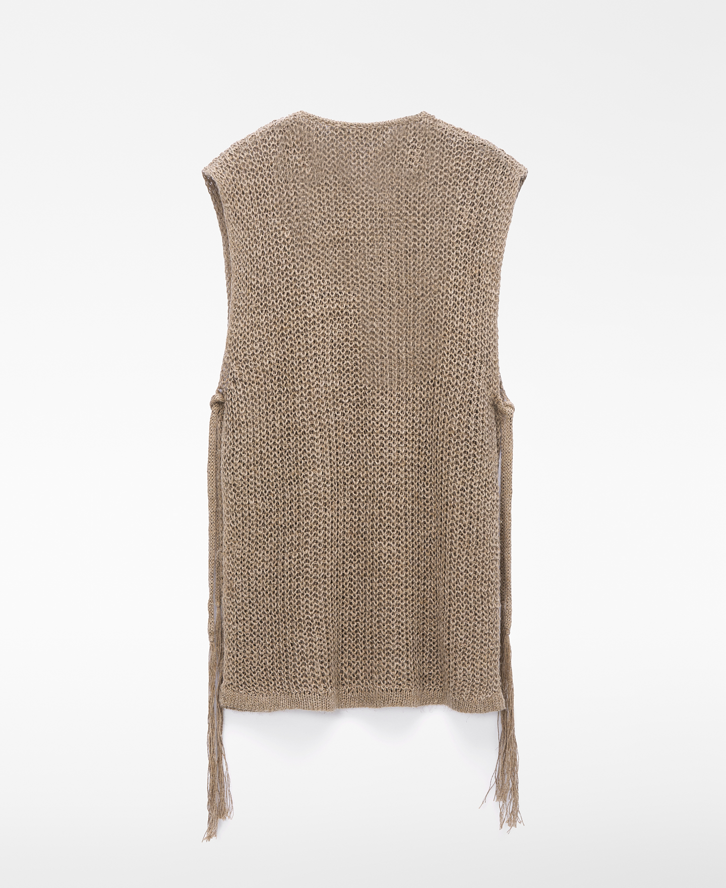Rustic linen knit open vest image number 6
