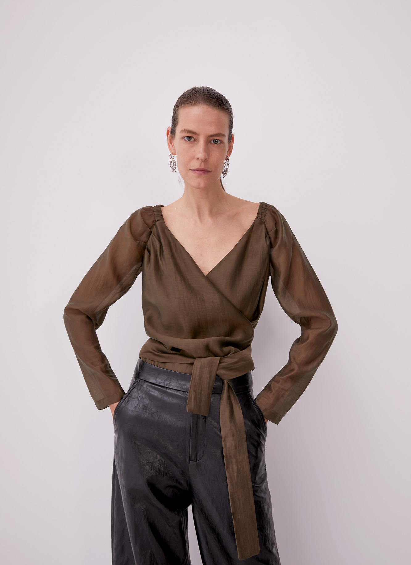 Wrap shirt with belt image number 0