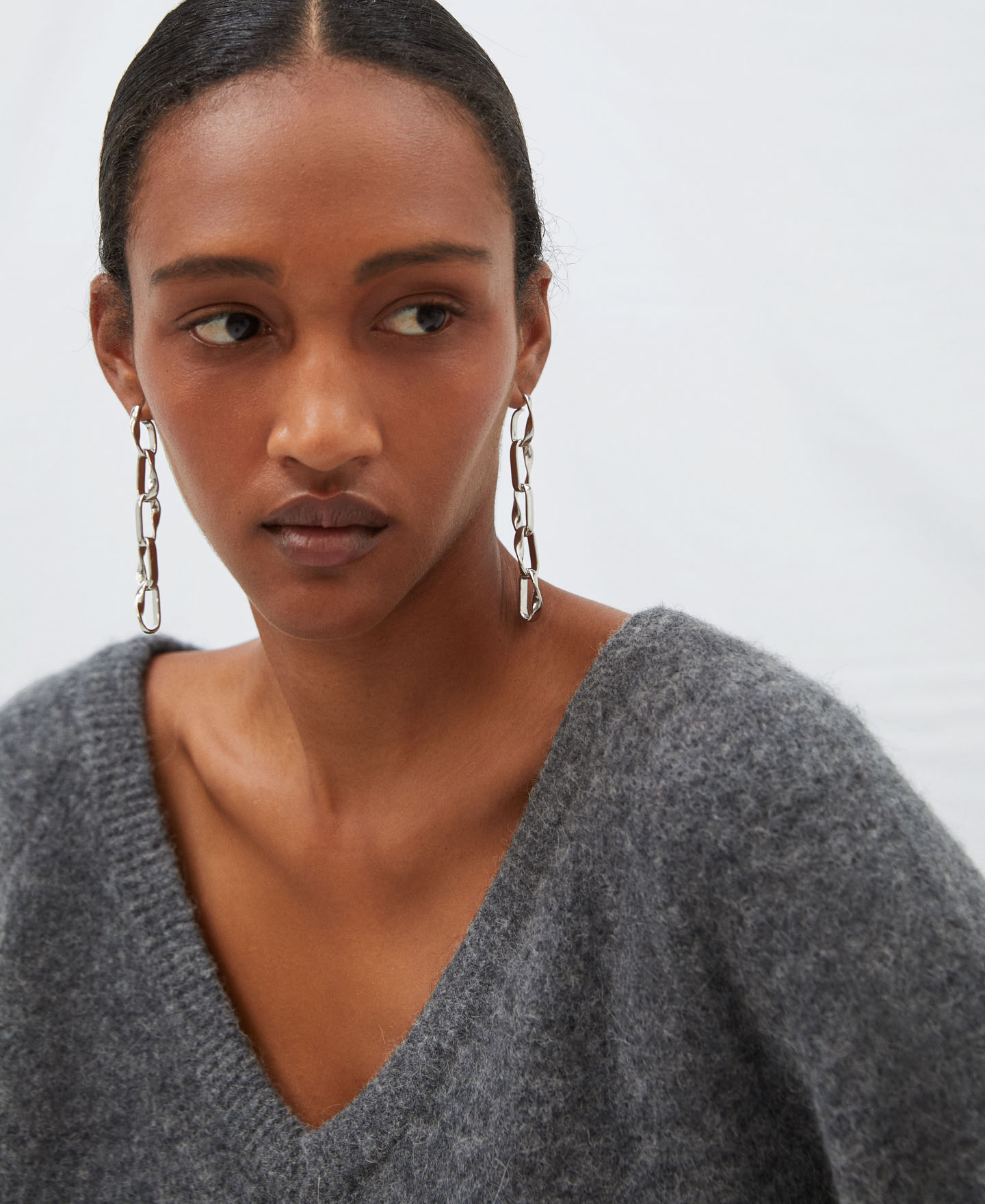 Double neckline wool and alpaca sweater image number 3