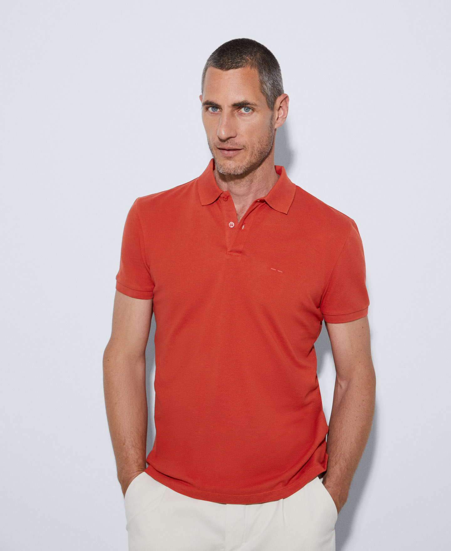 Cotton pique two button polo shirt image number 0