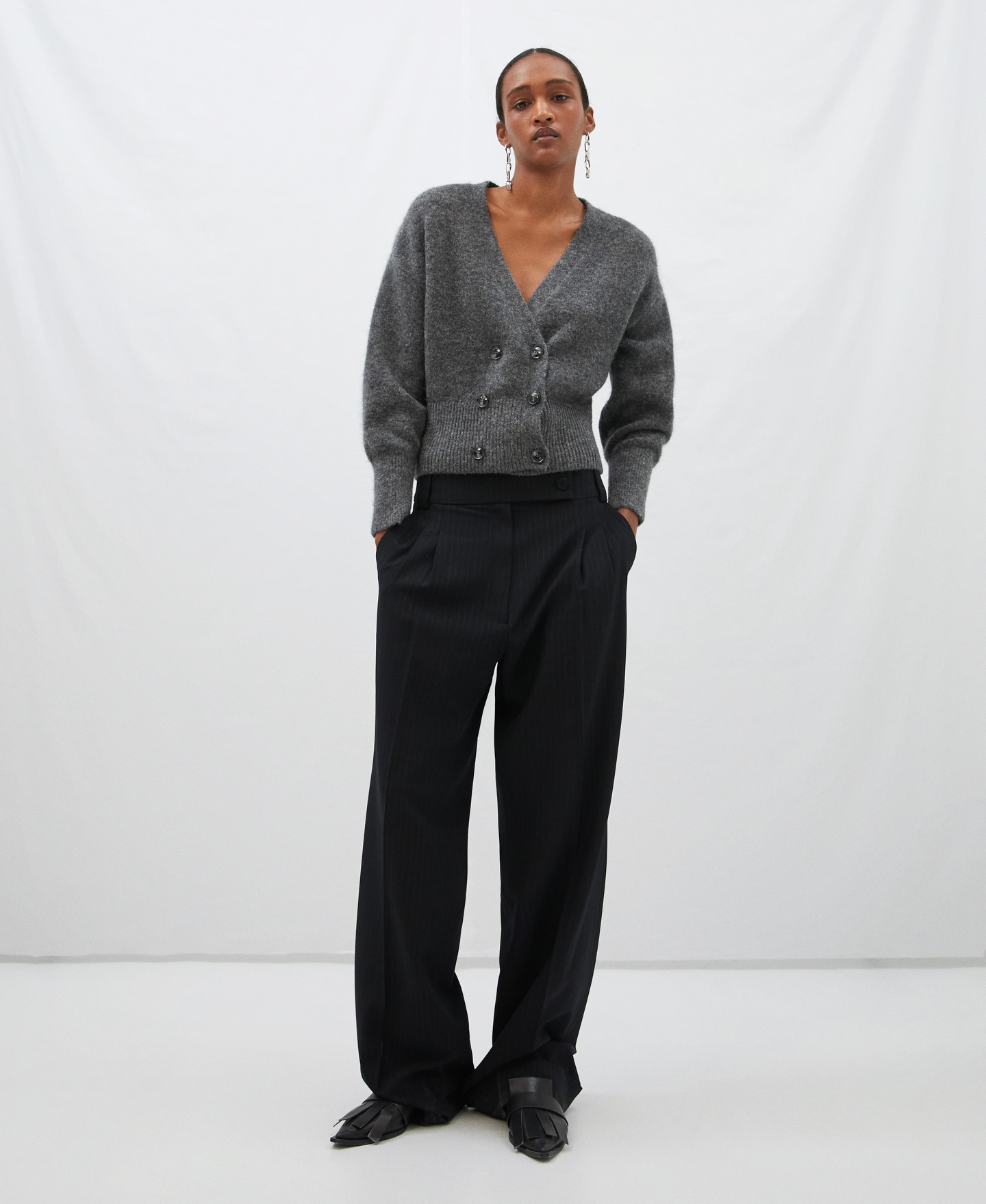 Puffed sleeve alpaca jacket image number 1