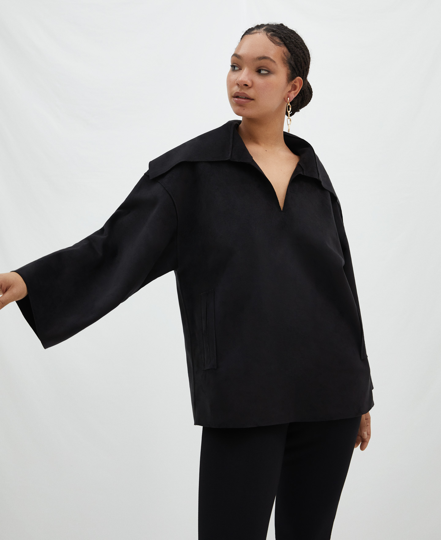 Shawl collar sweater in faux suede image number 0