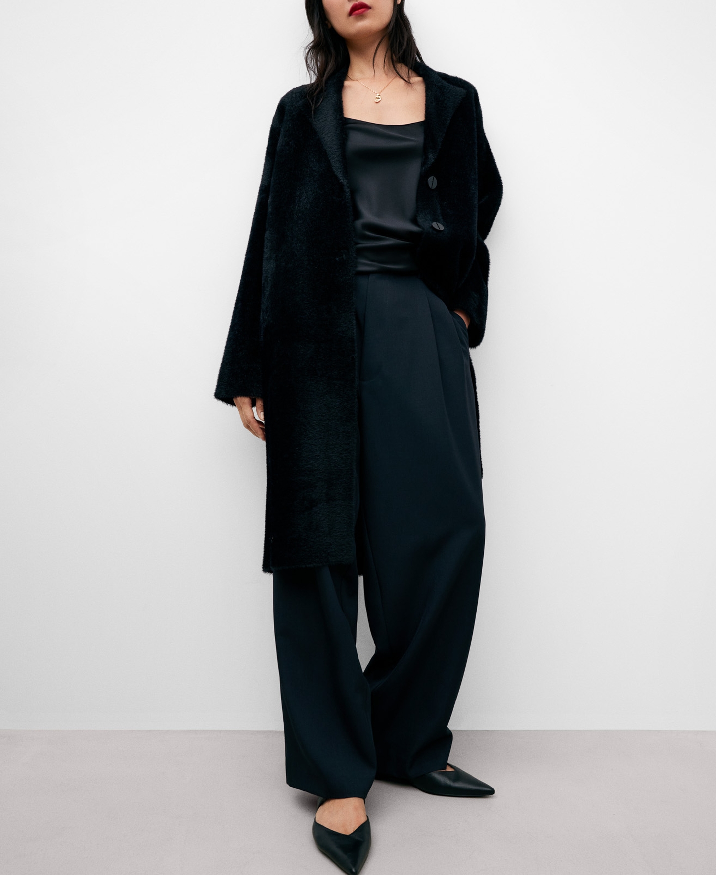 Black nylon fabric coat for women image number 0