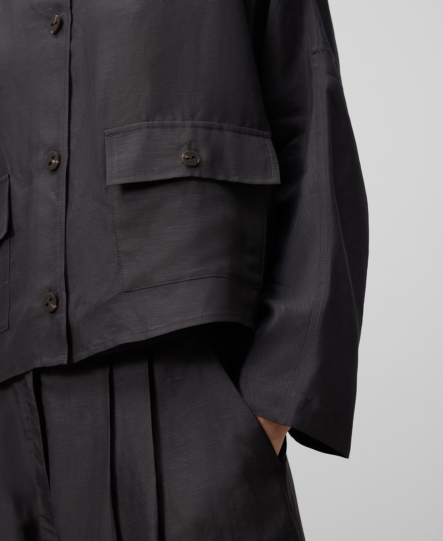 Linen and viscose grey overshirt woman image number 3