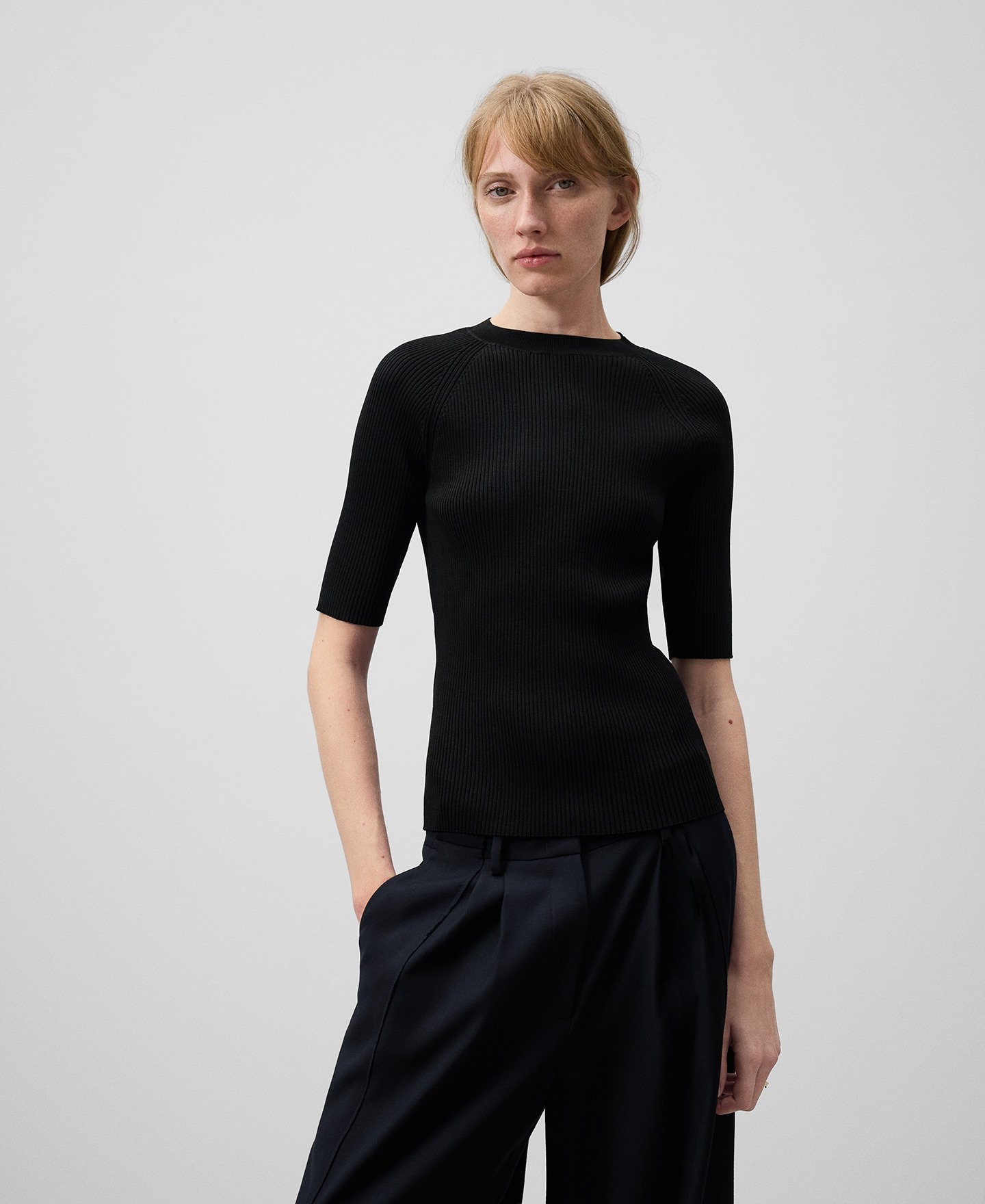 Short sleeve ribbed sweater woman image number 0