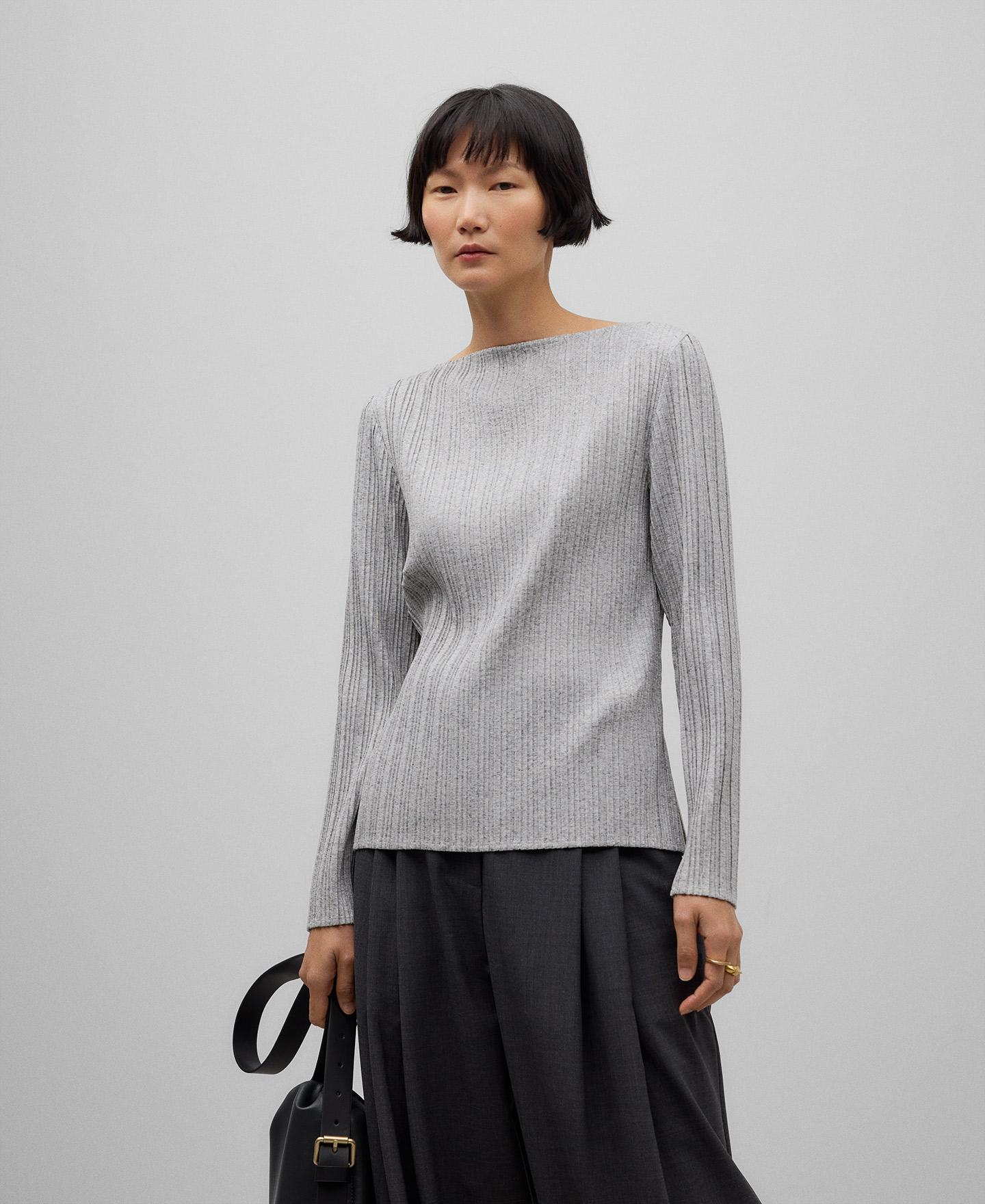 Pleated fabric fitted T-shirt woman image number 0