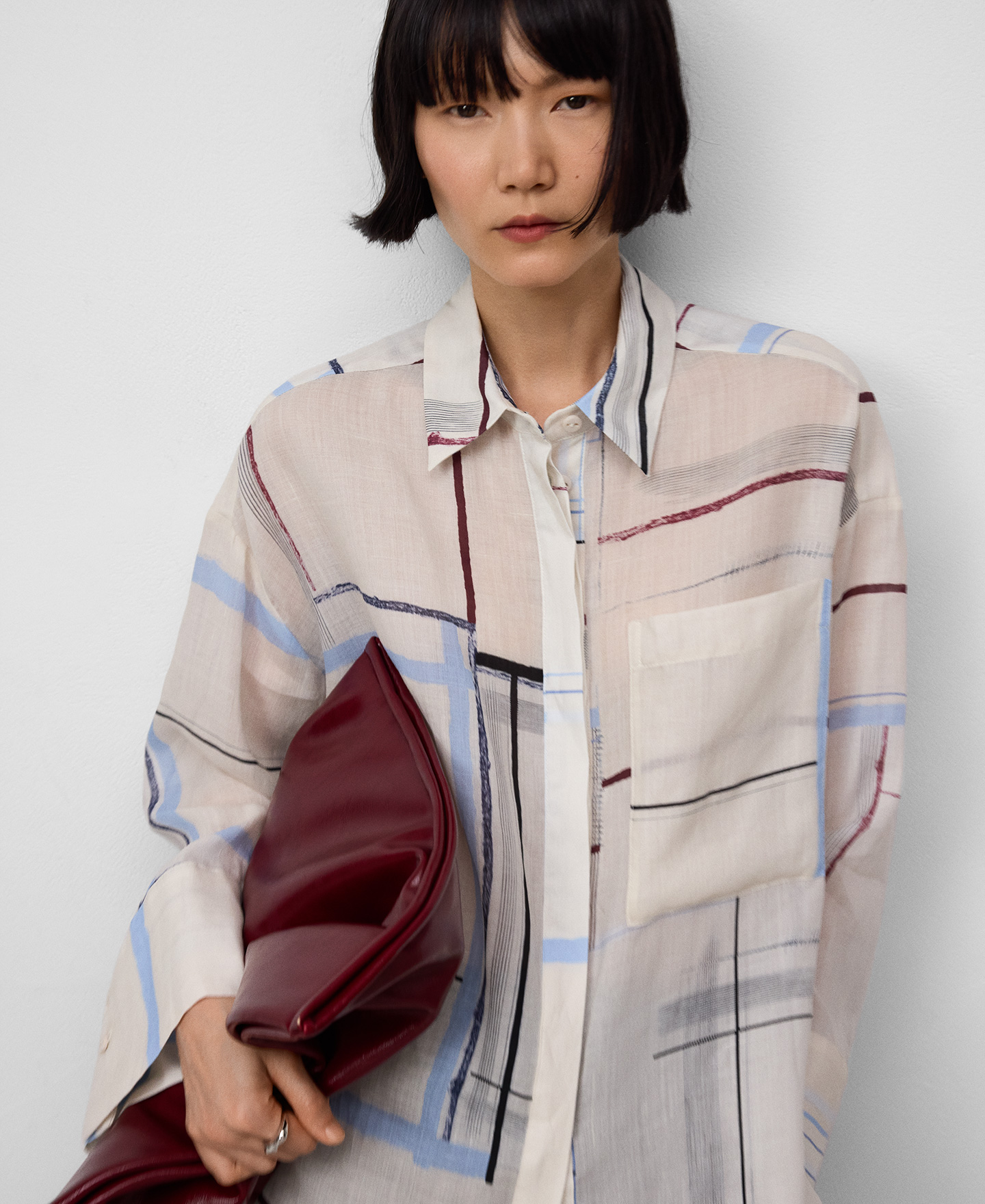 Ramie printed oversize shirt woman image number 0