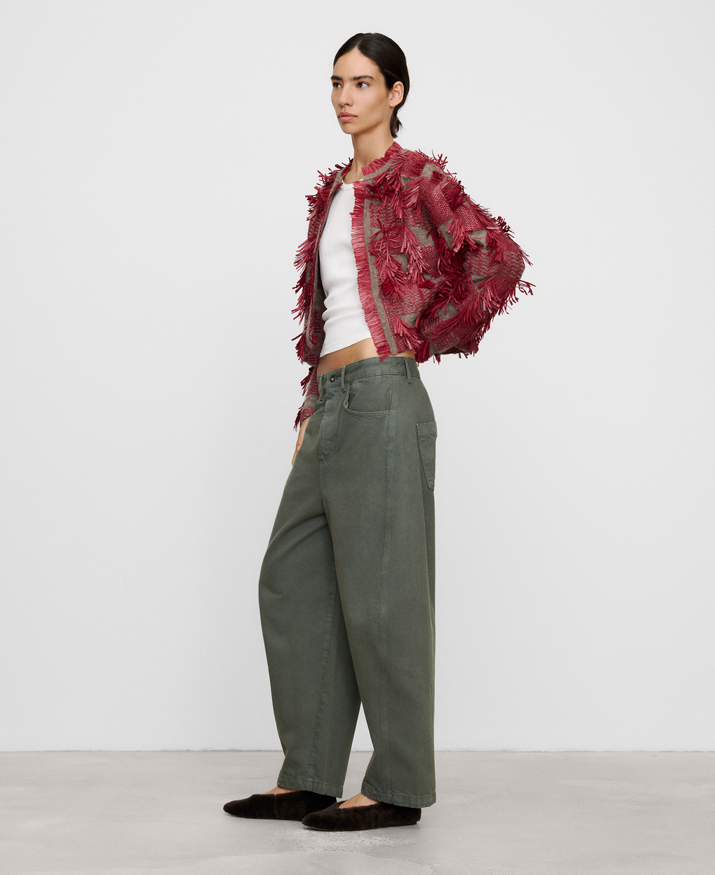 C&aacute;rdigan punto jacquard flecos image number 1