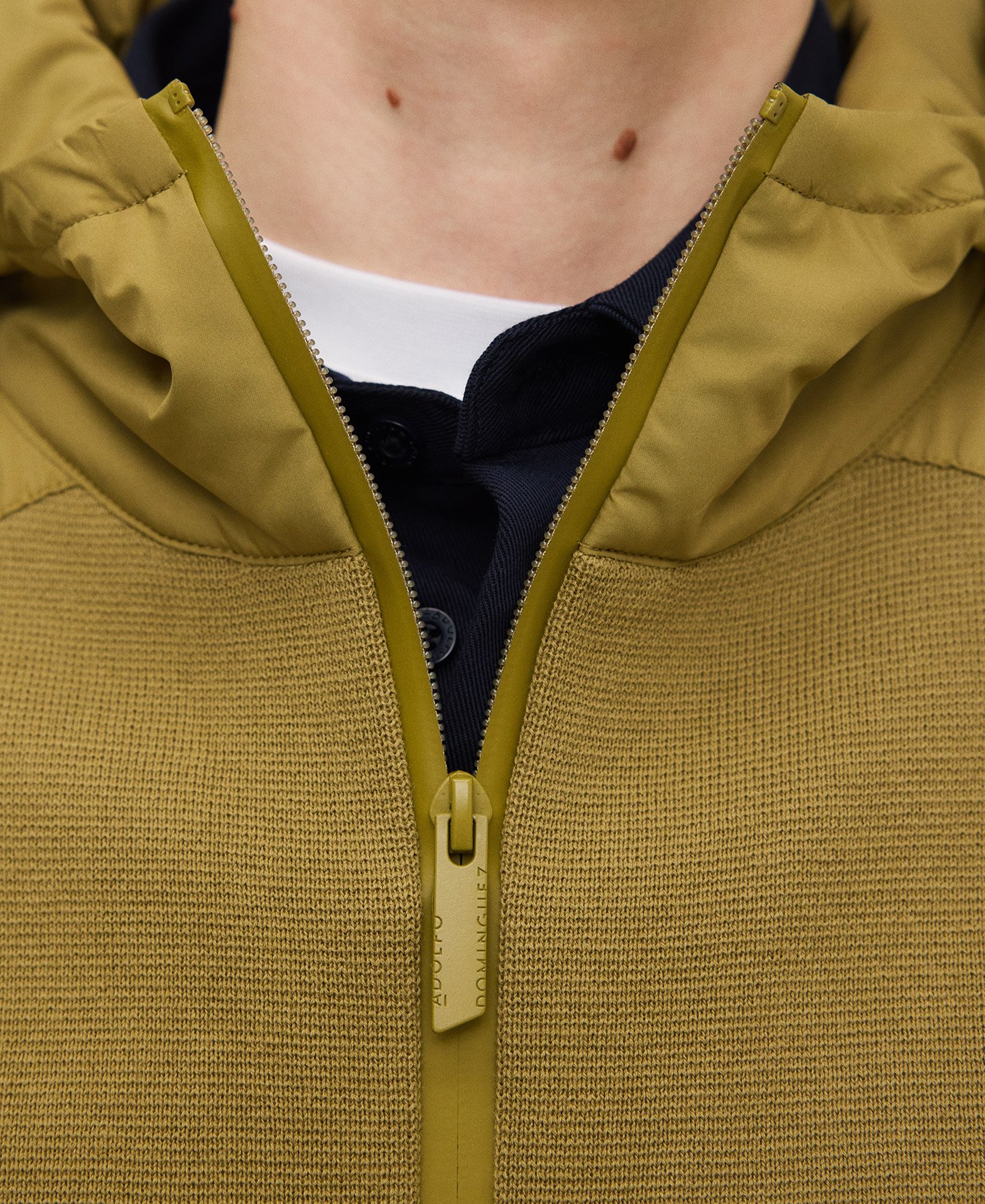 Nylon and knit hooded cardigan image number 3