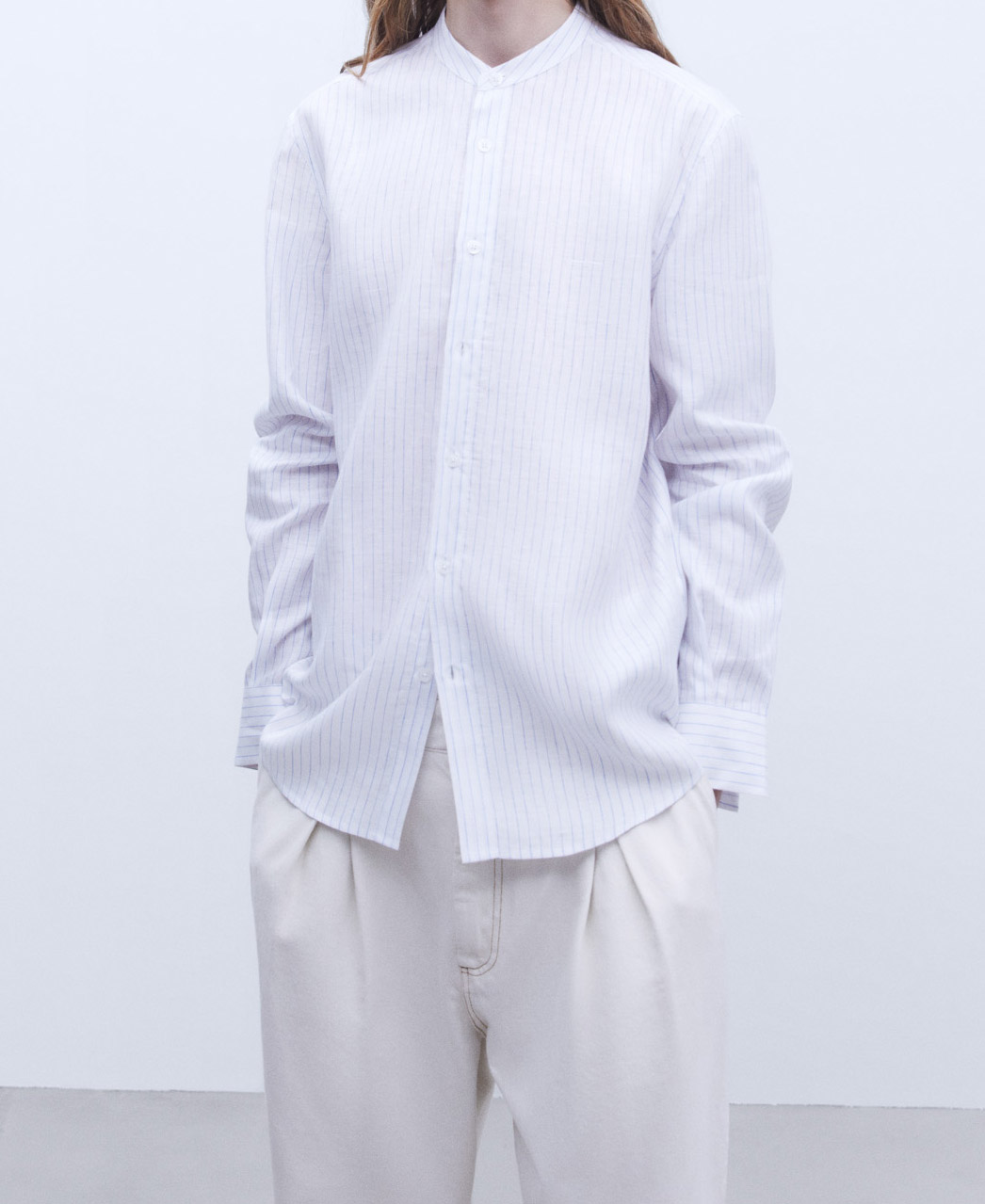 European linen Mandarin collar shirt image number 0
