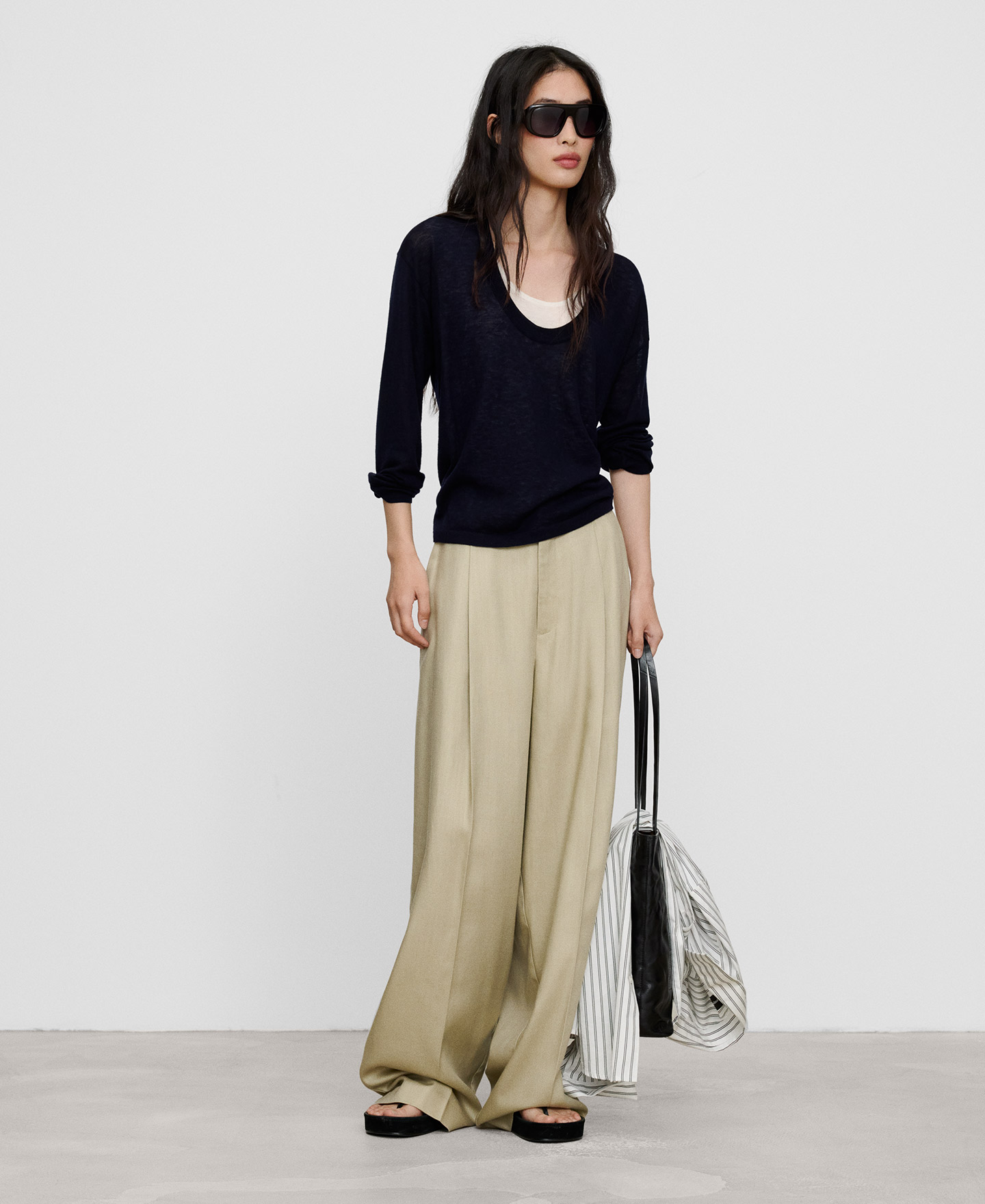 Merino wool double-layer knit sweater image number 1