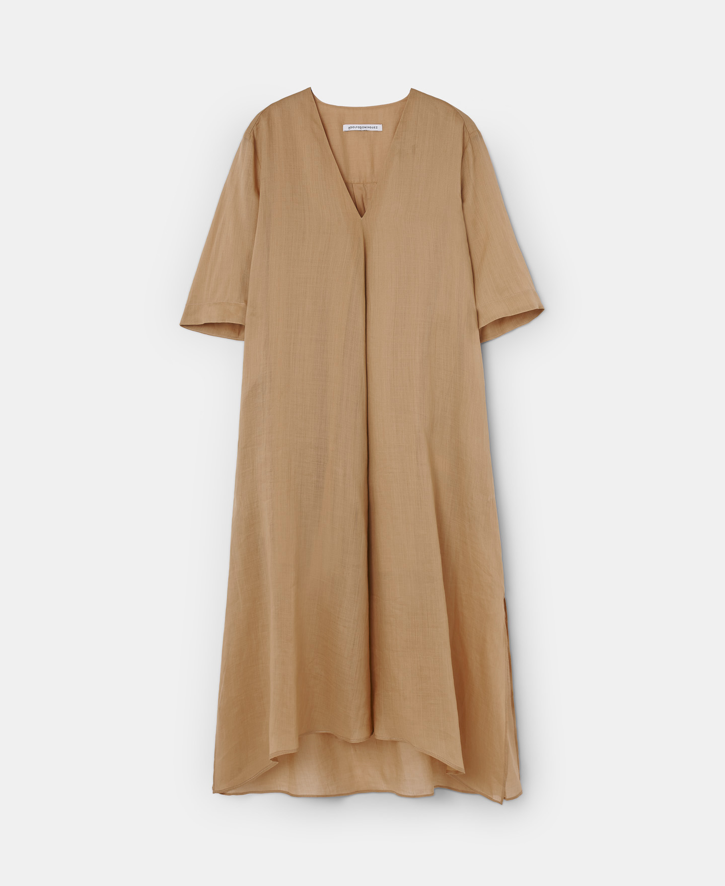 Vestido fluido en ramio camel image number 3