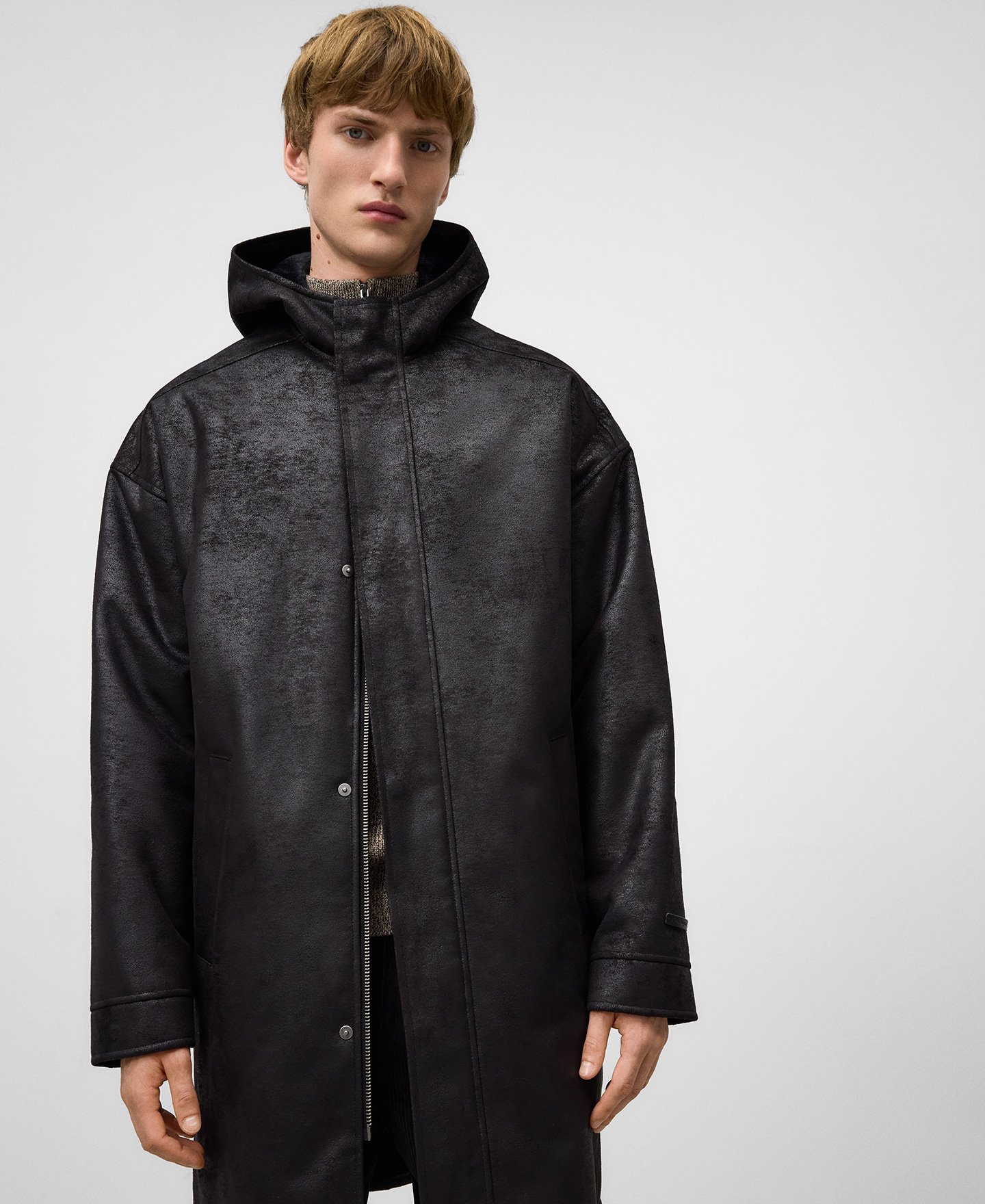 Leather-Non-Leather coat with hood man image number 0