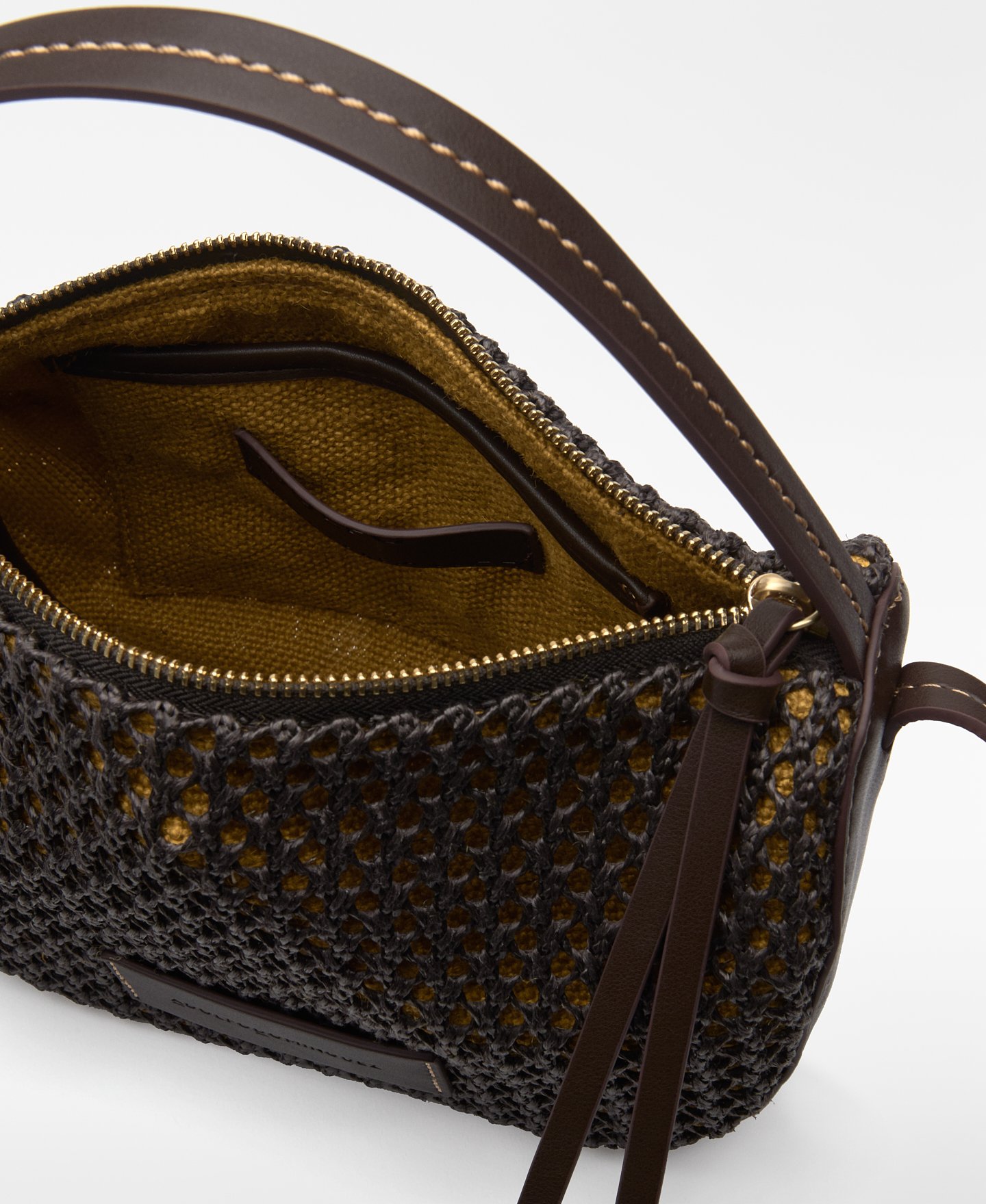 Raffia-textured mini bowling bag woman image number 2