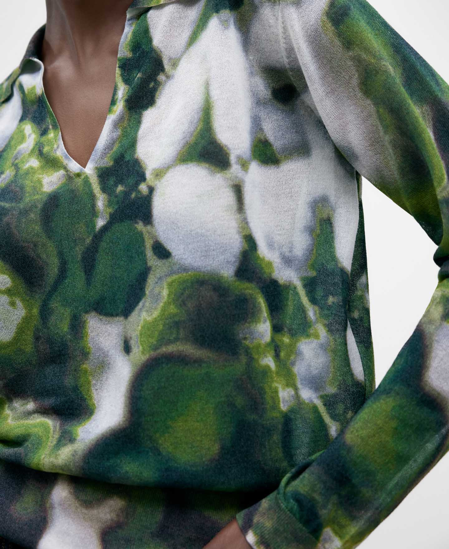 Long sleeve printed polo shirt image number 3