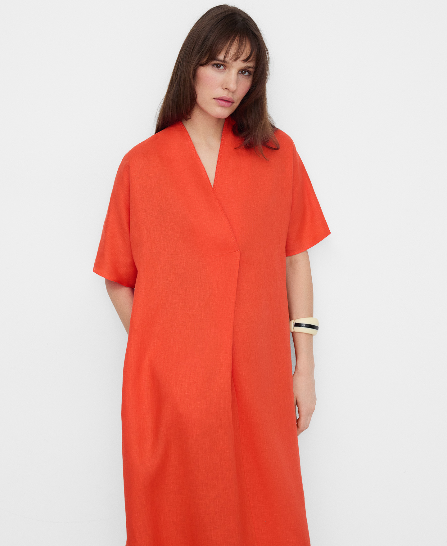 European linen relaxed fit dress image number 0