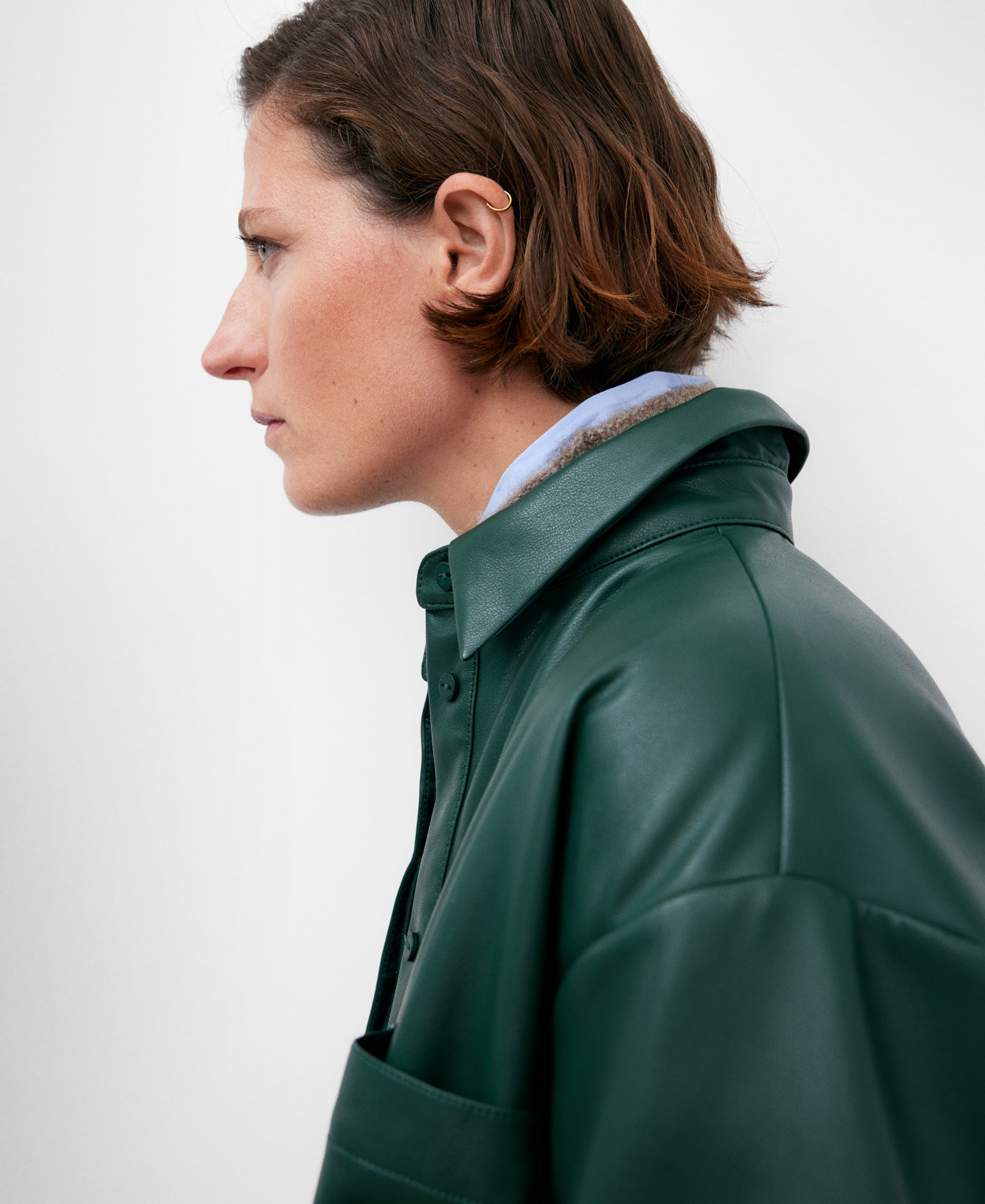 Leather texture shirt for women image number 3