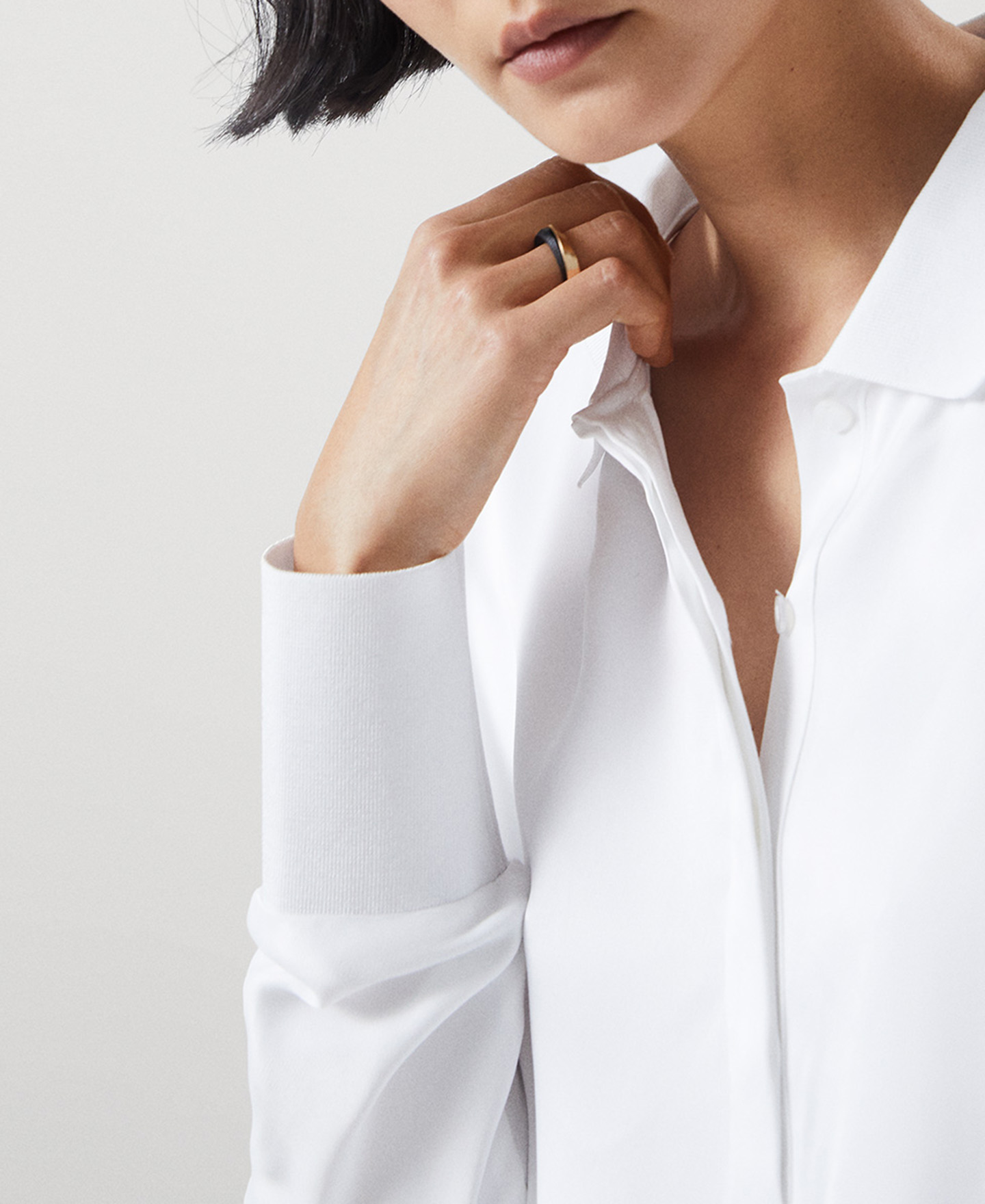 Viscose knit polo-neck blouse image number 3