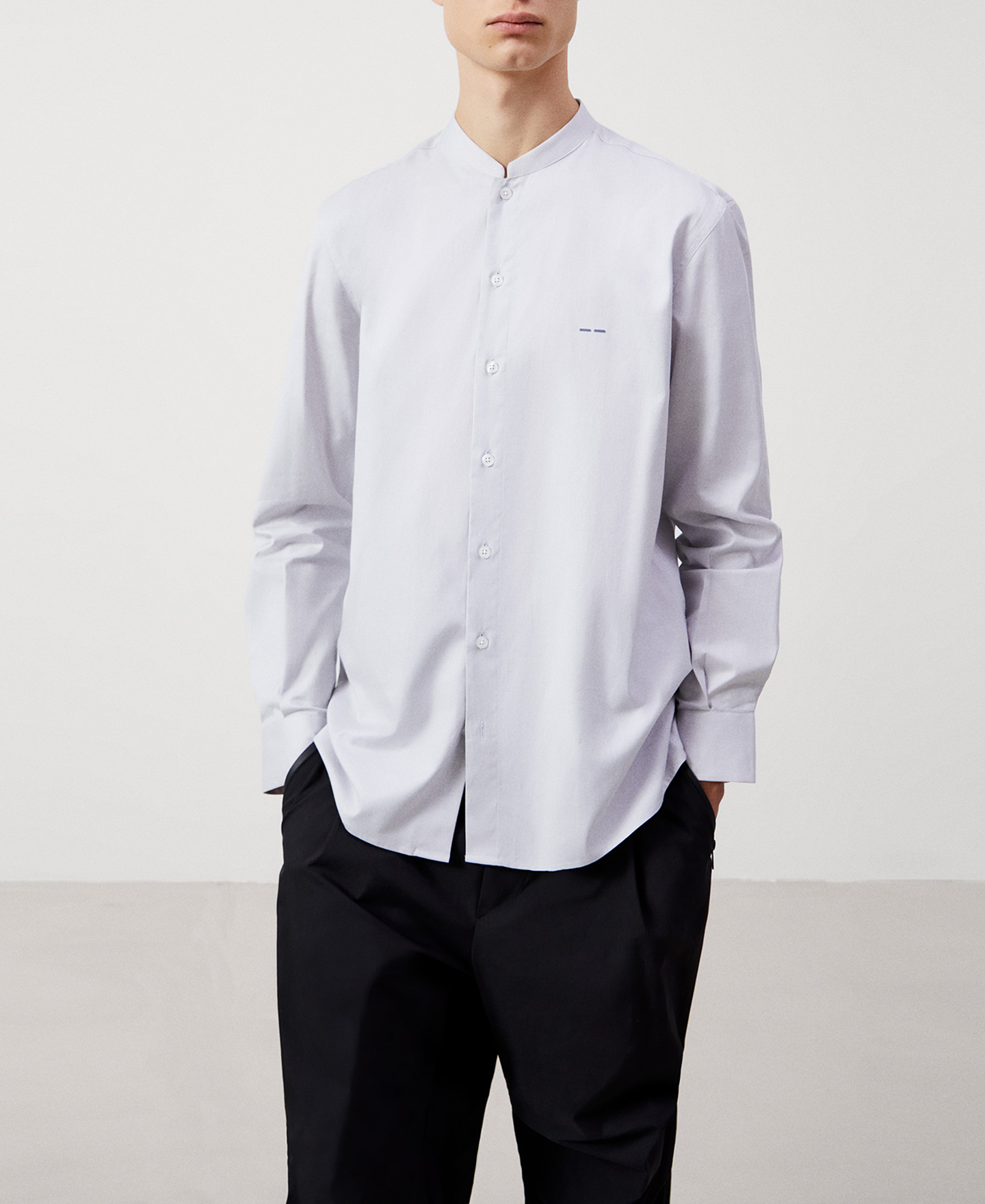 Cotton mandarin collar shirt image number 0