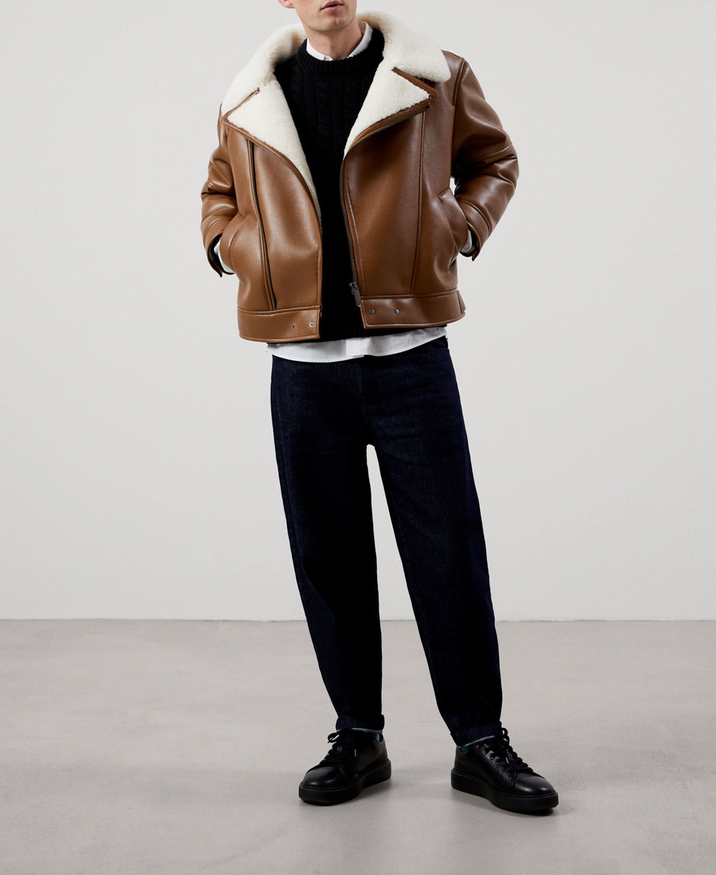 Leather texture aviator jacket image number 1