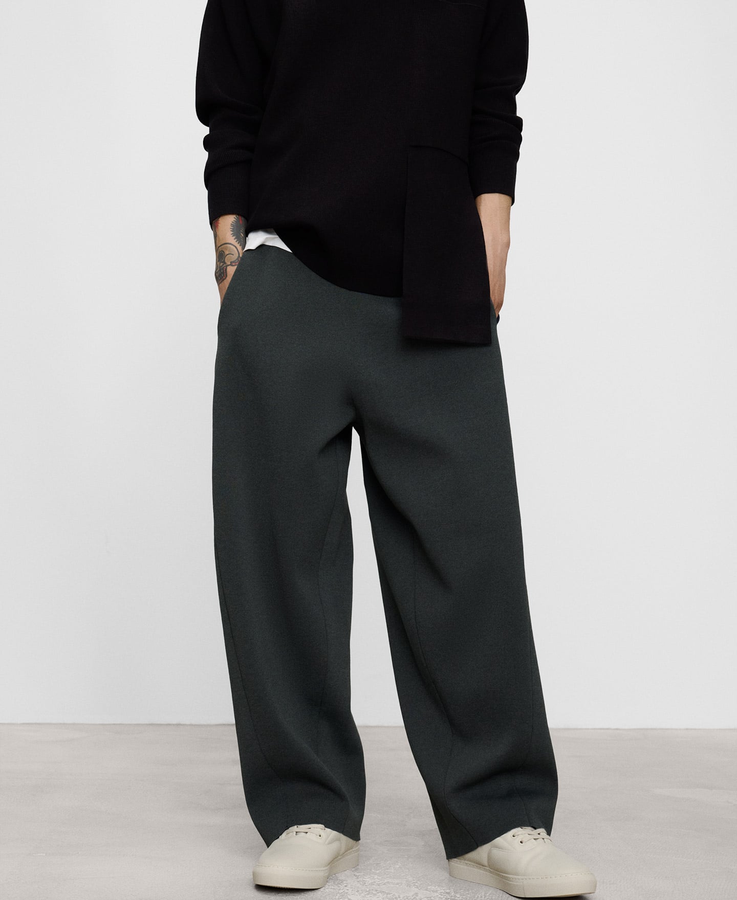 Knit barrel fit trousers image number 0