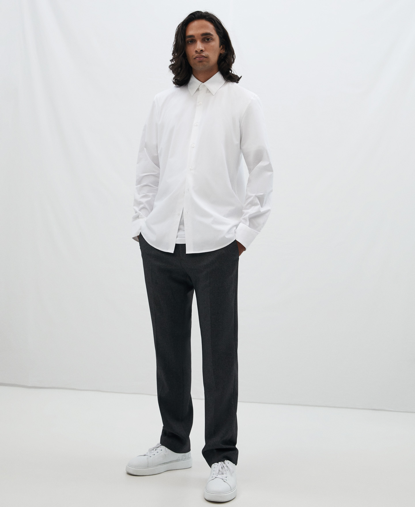 Cutaway collar cotton shirt image number 1