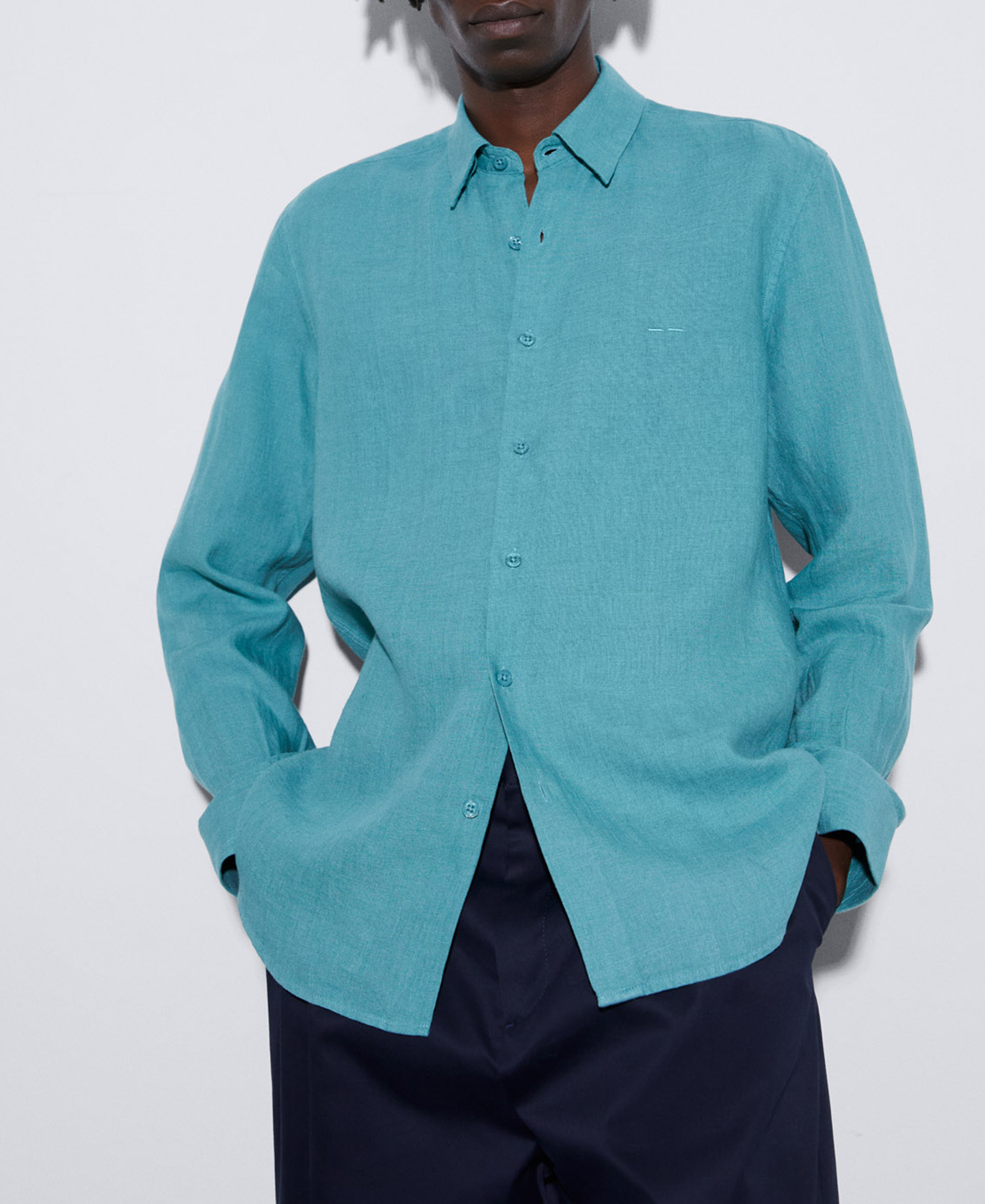 100% linen lapel collar shirt image number 0