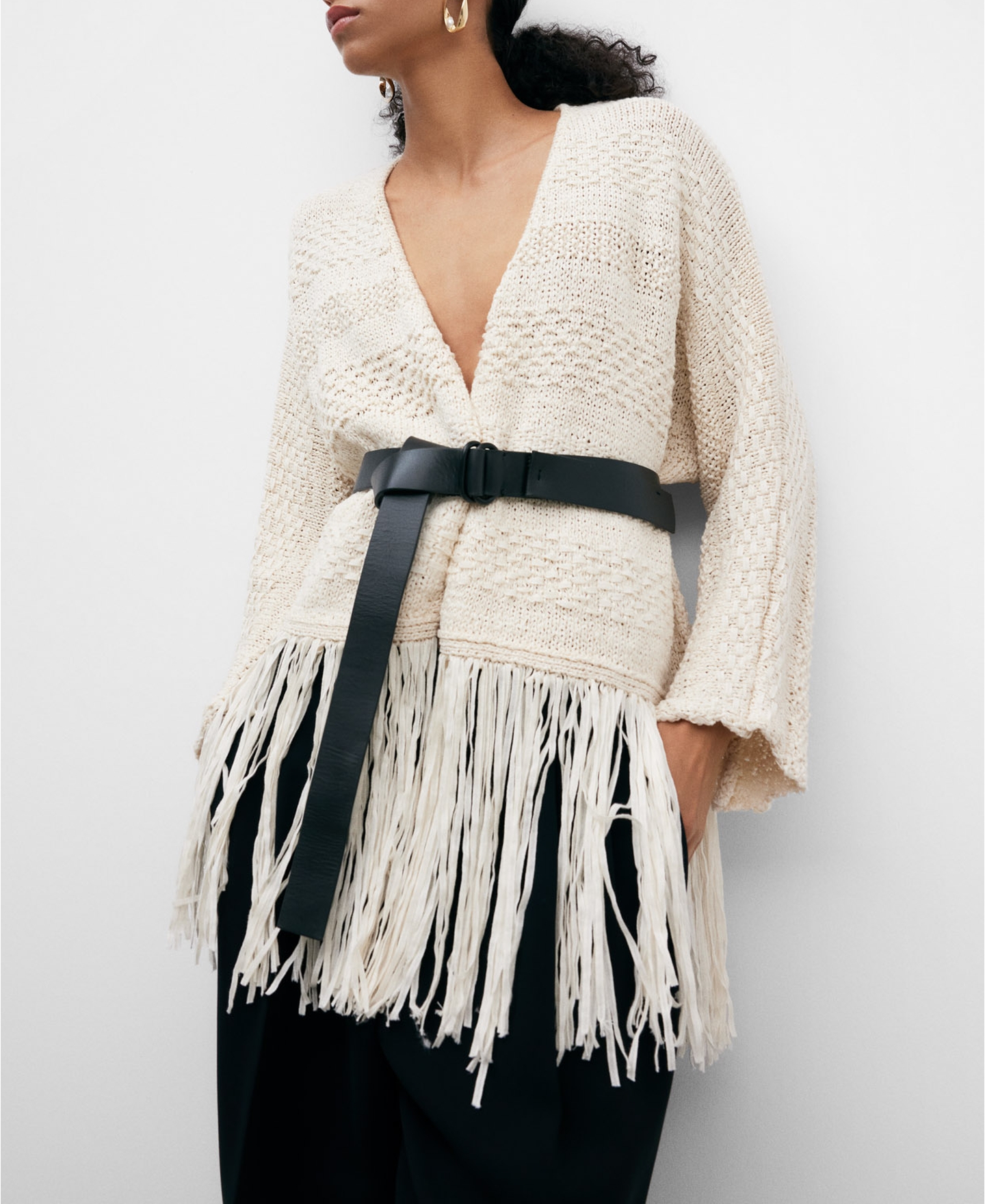 Knitted fringed edge jacket image number 0