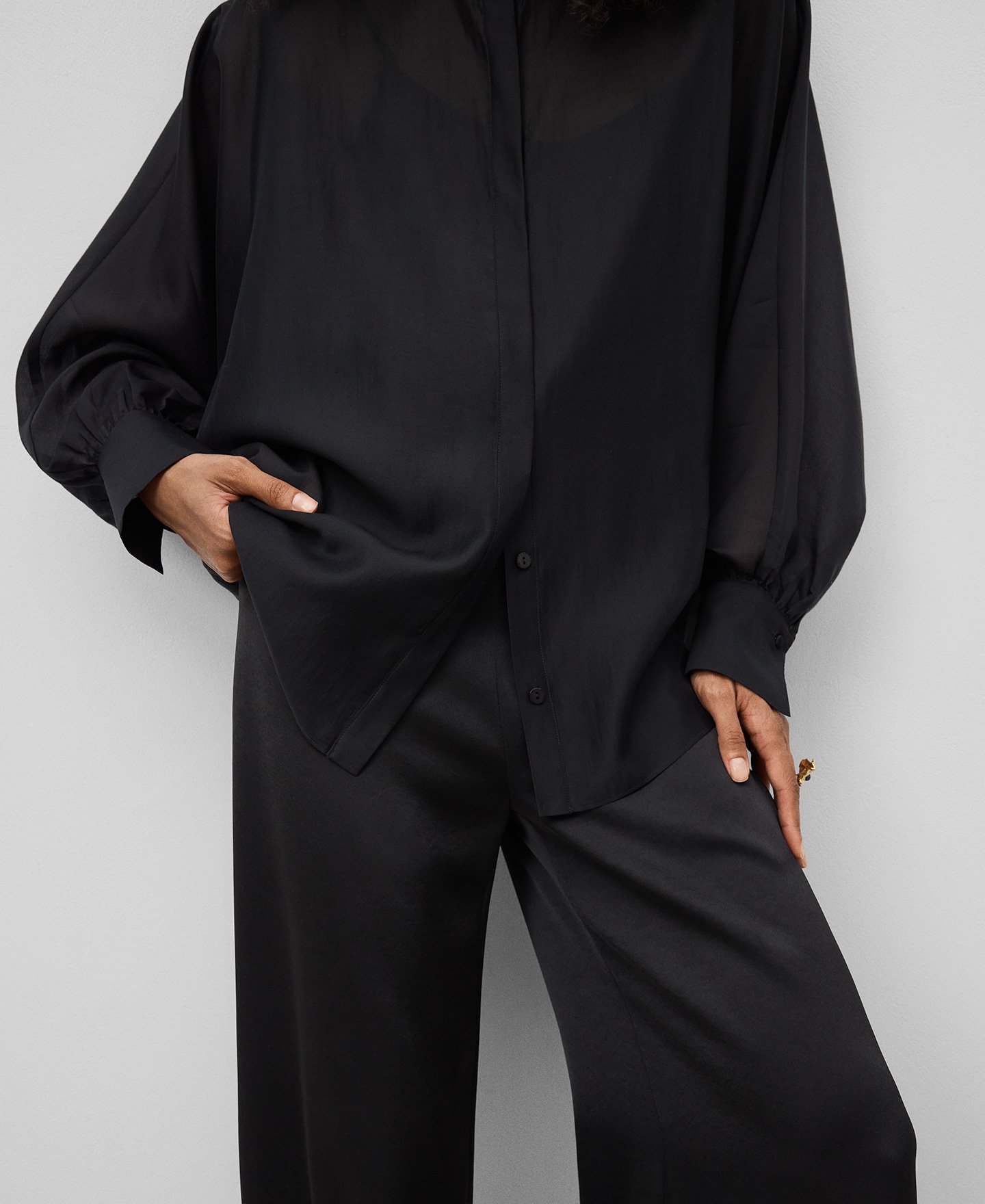 Oversized semi-sheer shirt woman image number 3