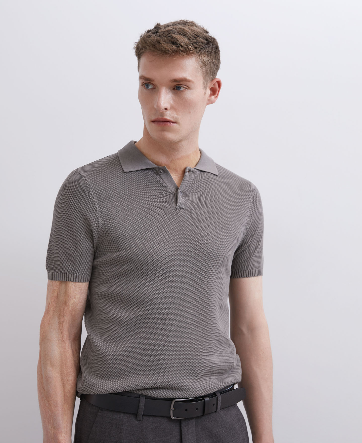 Stone pique shirt collar polo shirt image number 1